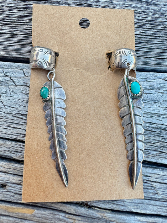 Vintage Sterling Turquoise Feather Earring Cuffs