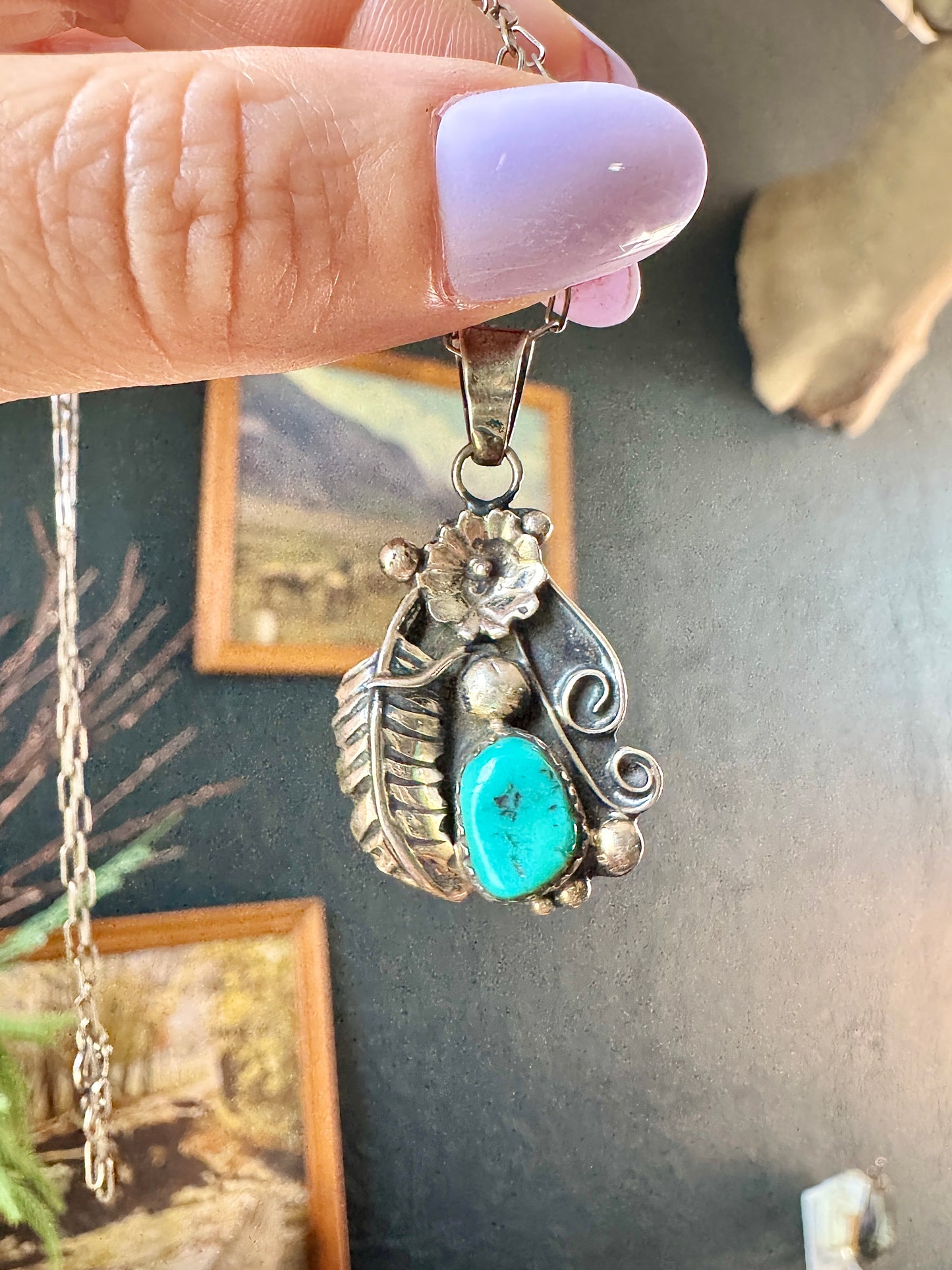Vintage Sterling Turquoise Signed Necklace