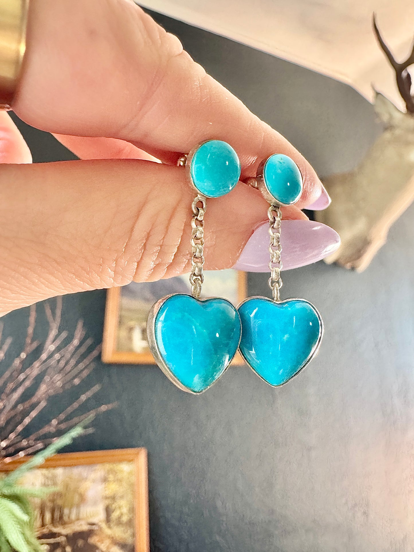Sterling Heart Turquoise Earrings