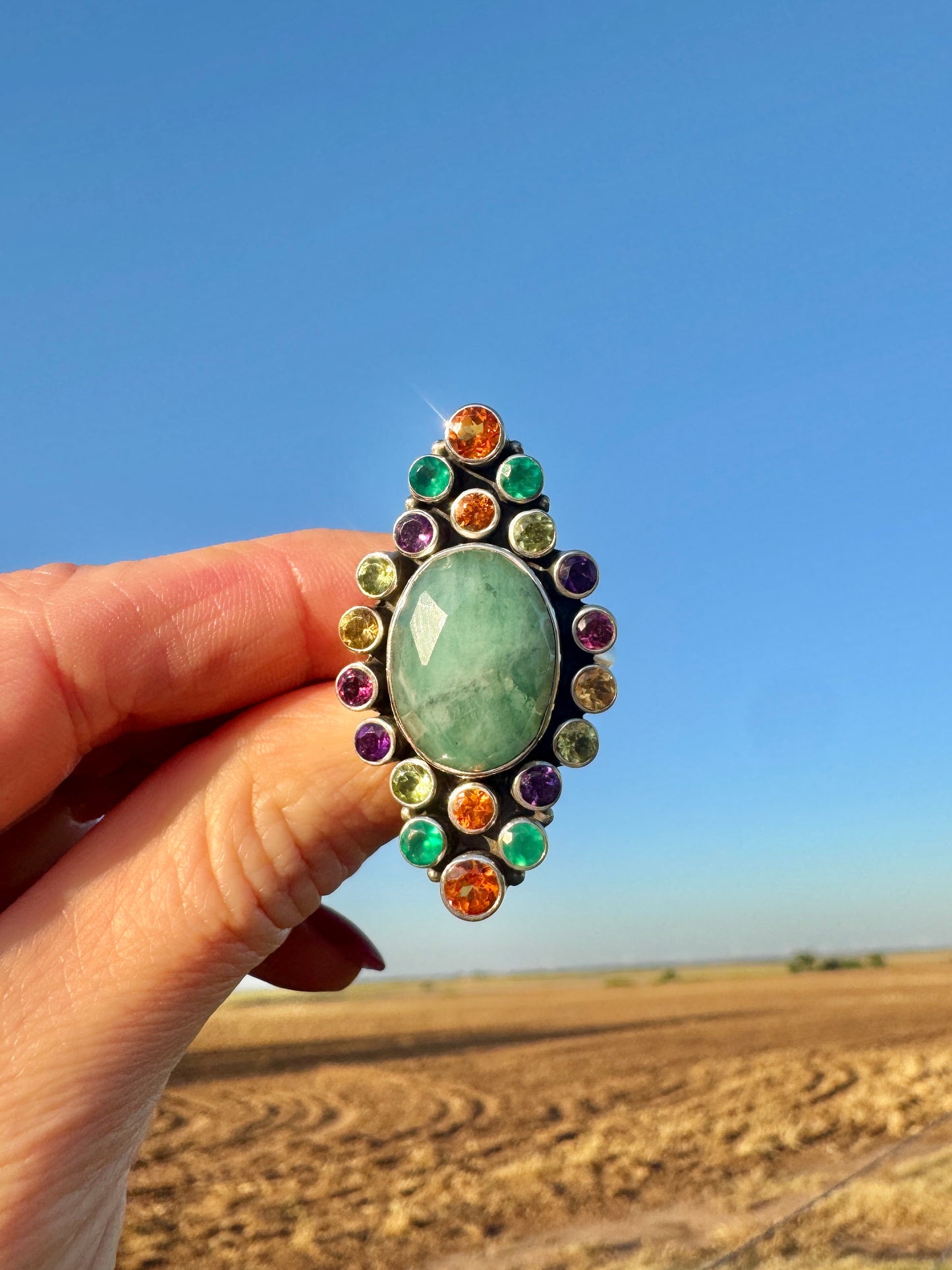 Sterling Silver Agate and Multi-Gemstone Ring