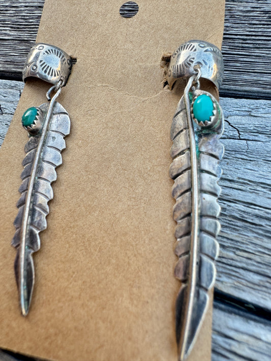 Vintage Sterling Turquoise Feather Earring Cuffs
