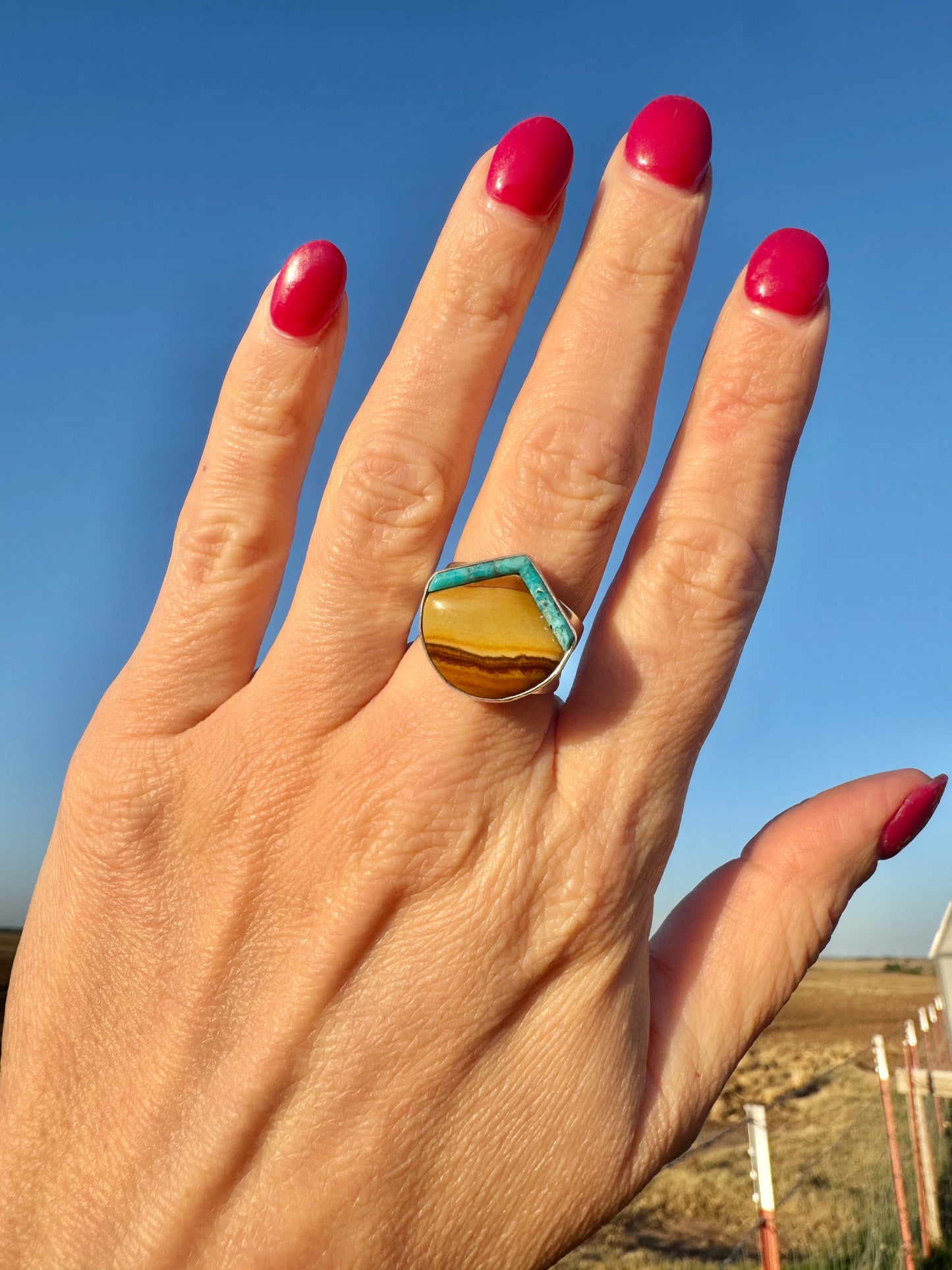 Sterling Silver Mountain Agate and Turquoise Ring