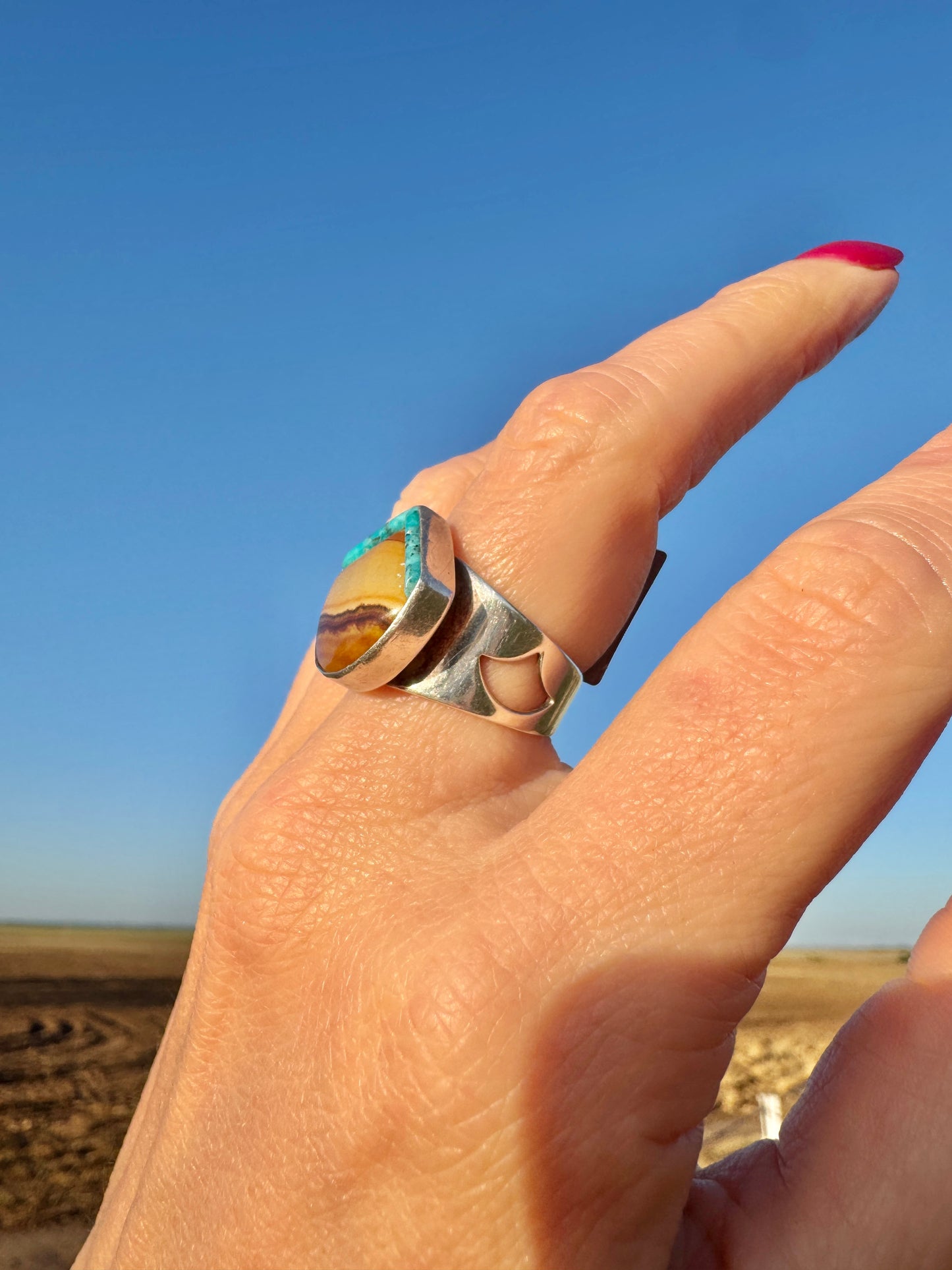 Sterling Silver Mountain Agate and Turquoise Ring