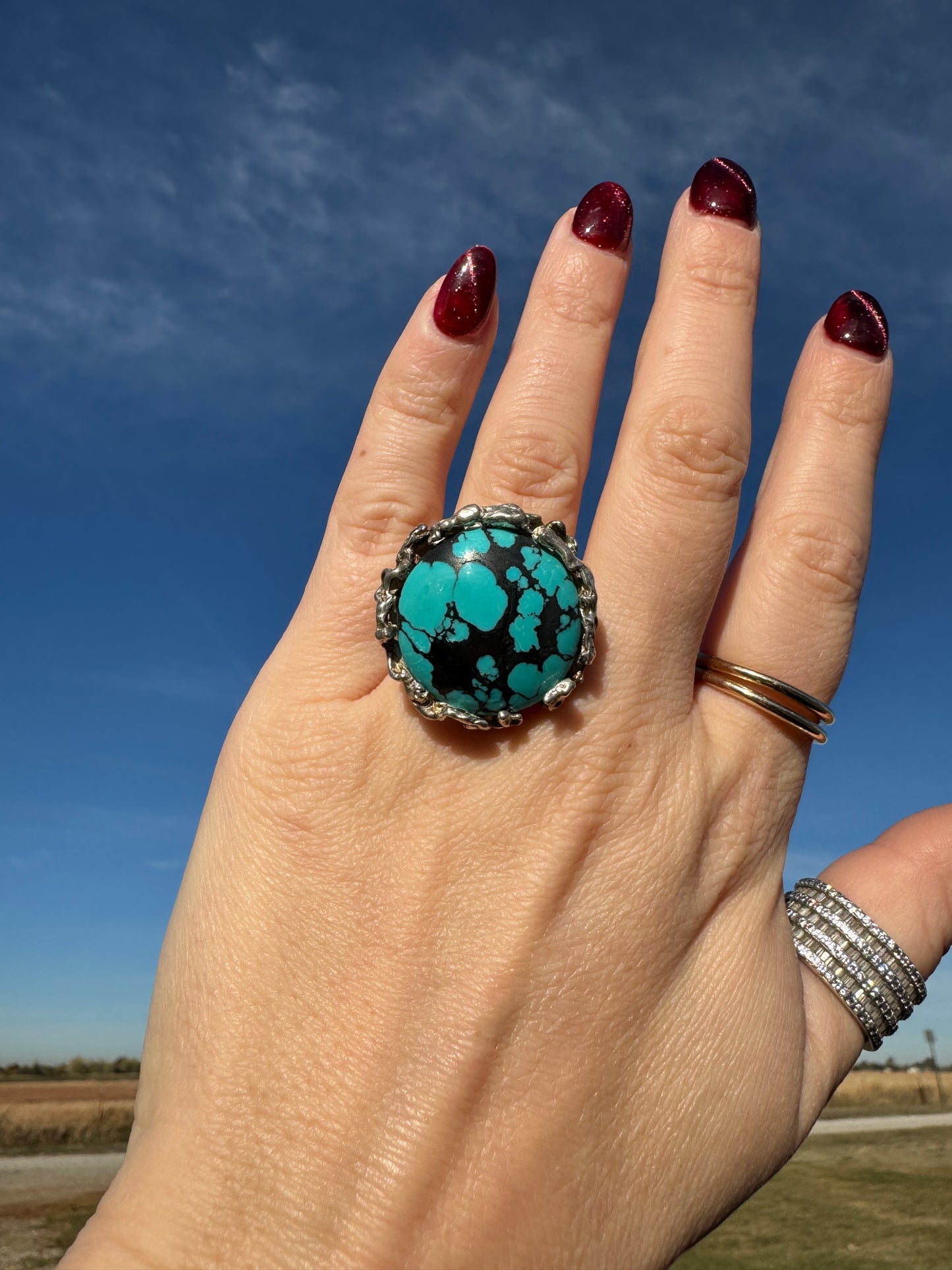 Sterling Silver Turquoise Bird Nest Ring