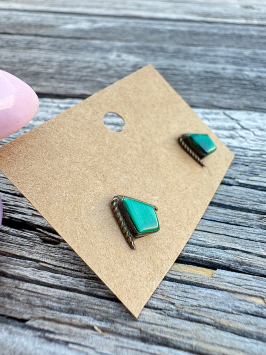 Vintage Sterling Silver Malachite Stud Earrings