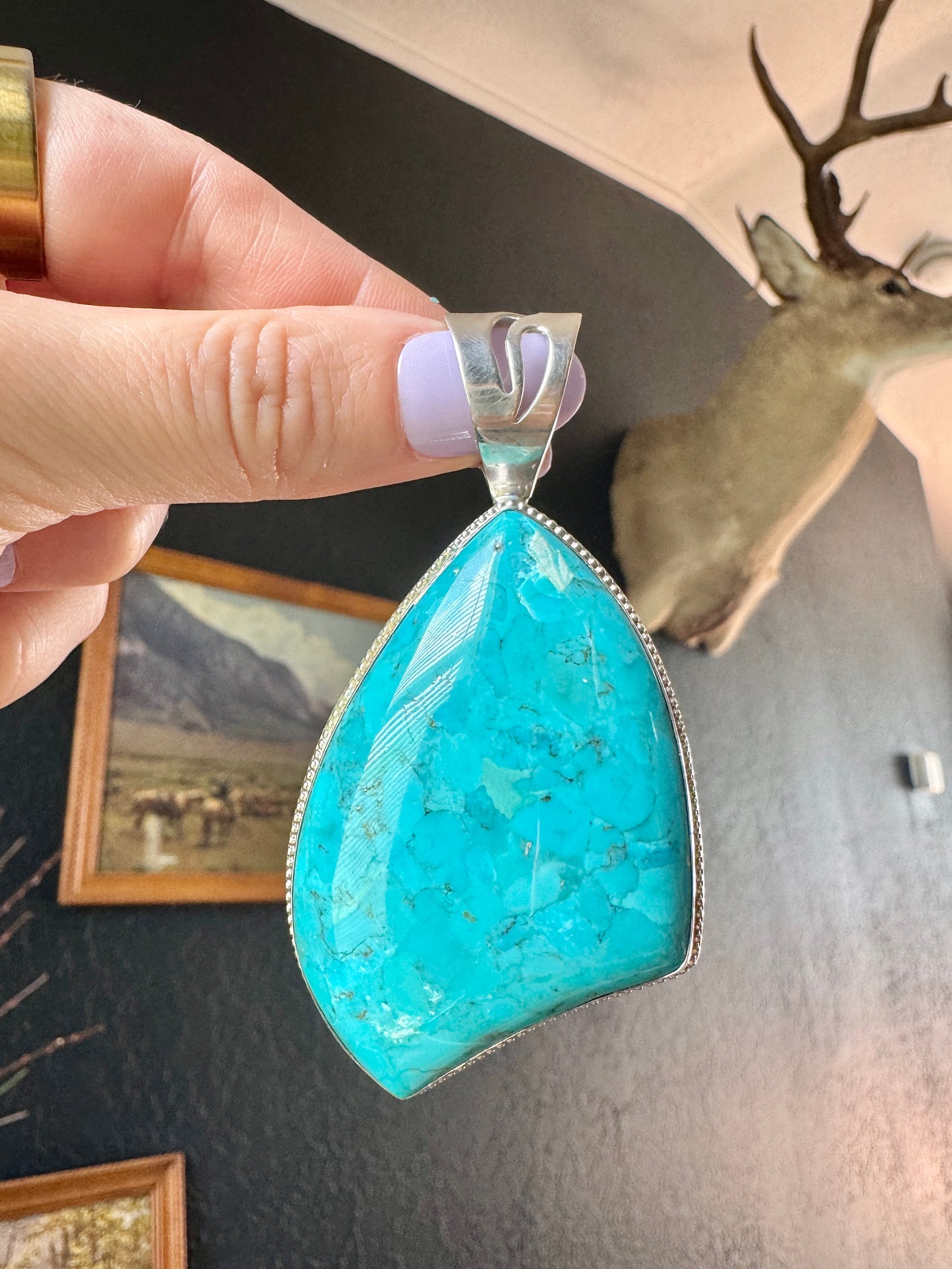 Large Sterling Turquoise Pendant Enhancer