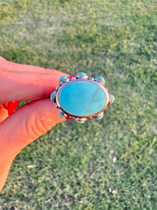Vintage Sterling Santa Fe Turquoise Ring