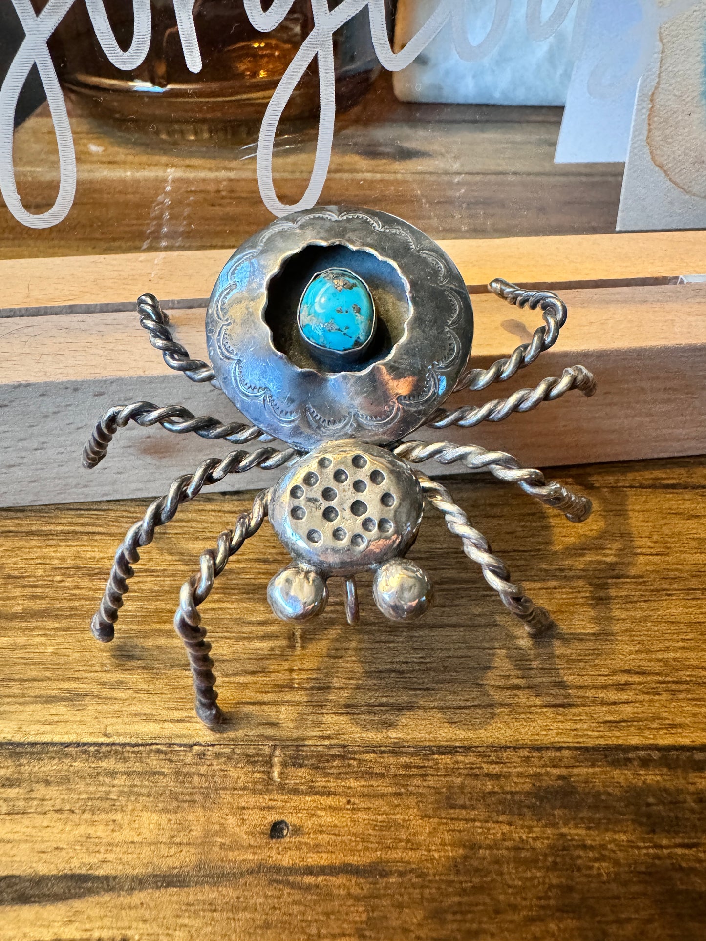 Large Vintage Sterling and Turquoise Spider Pendant Native American