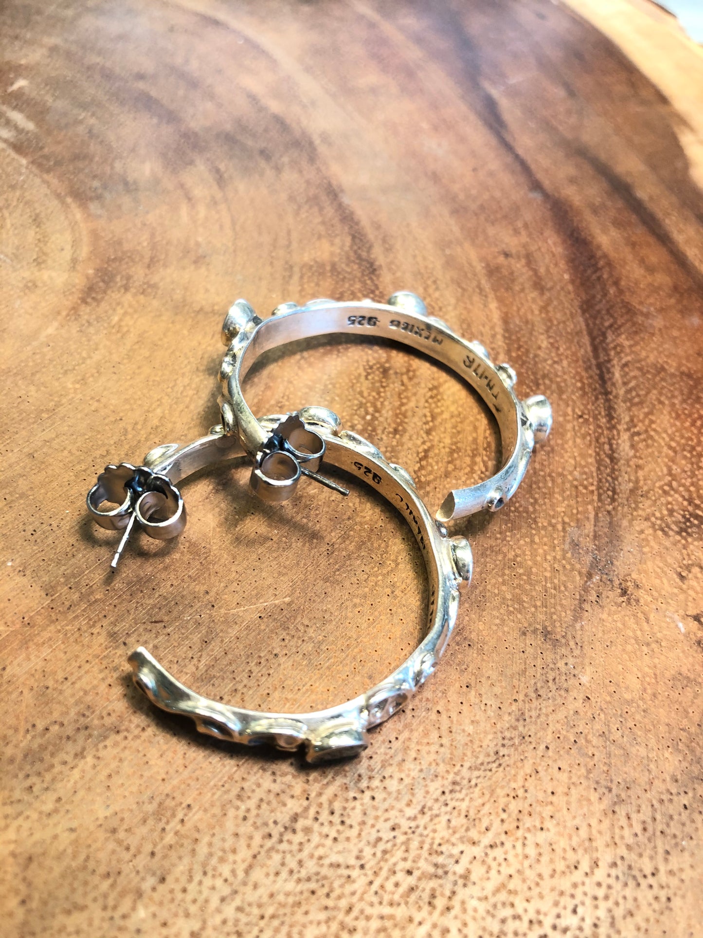 Vintage Black Onyx Sterling Silver Hoop Earrings