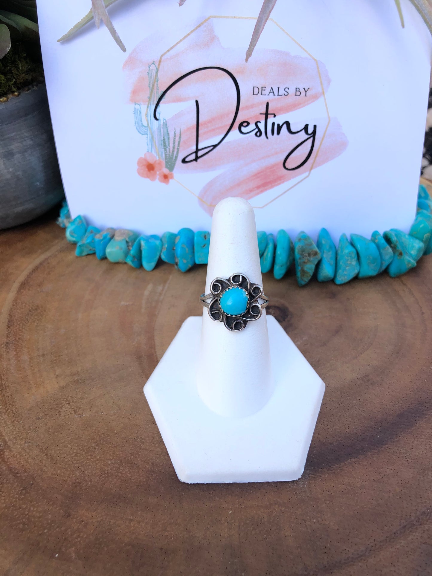 Sterling Silver Sleeping Beauty Flower Ring