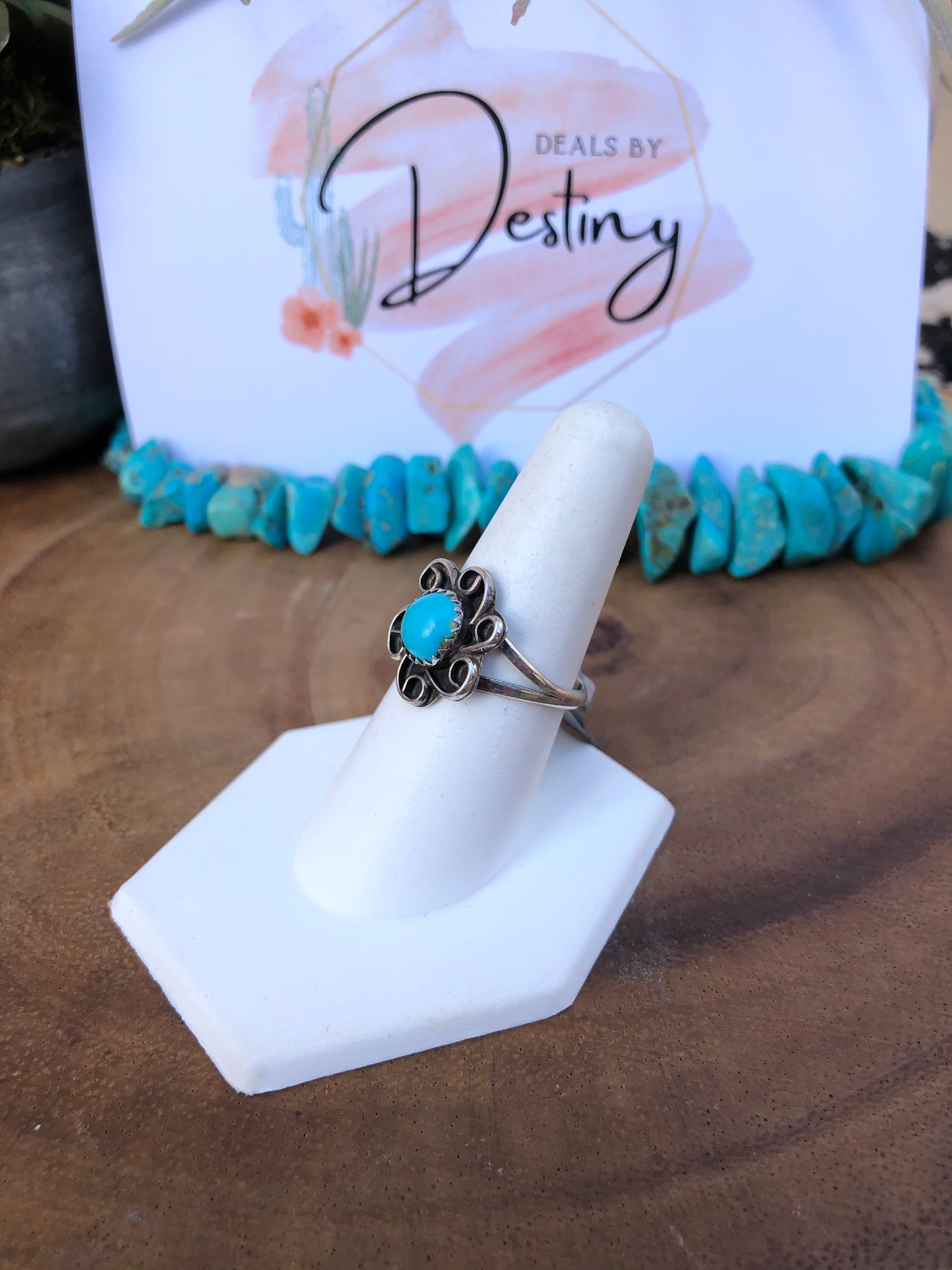 Sterling Silver Sleeping Beauty Flower Ring