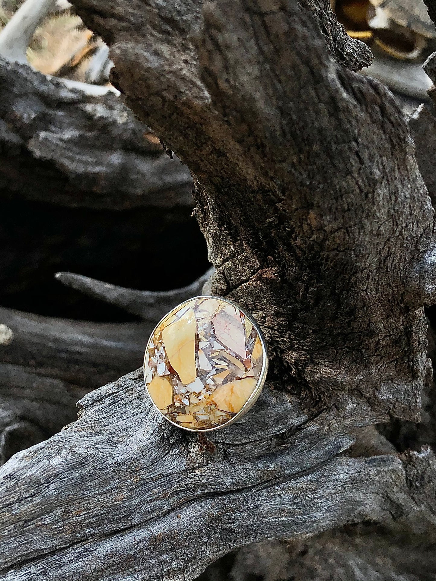 New Sterling Brecciated Mookaite Adjustable Ring