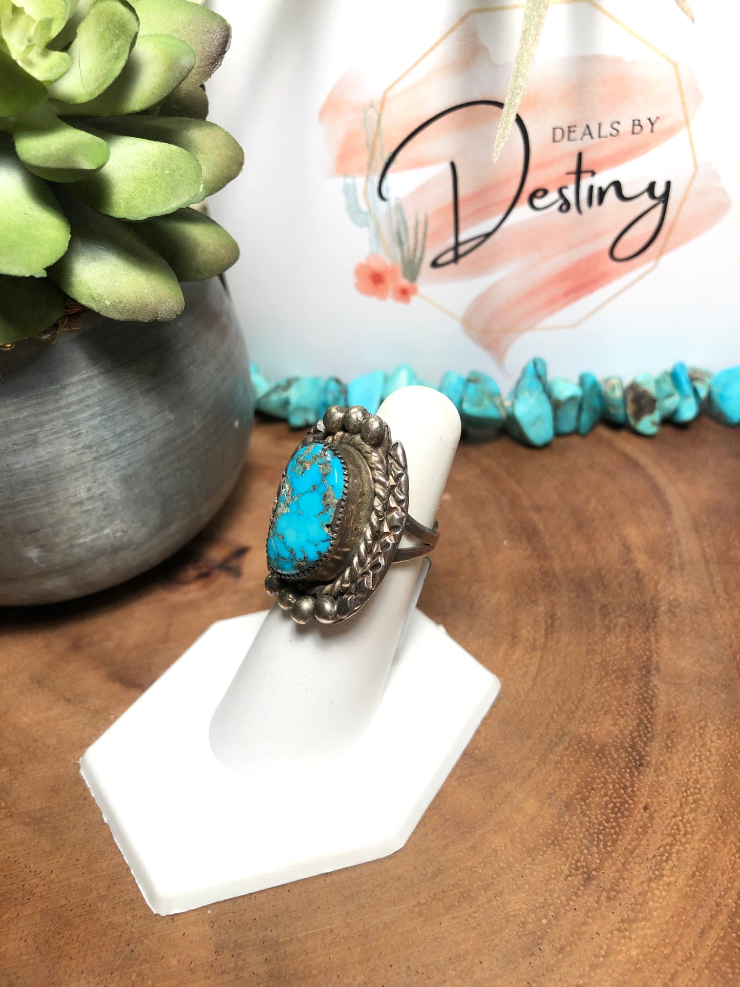Old Pawn Large Vintage Sterling Turquoise Ring