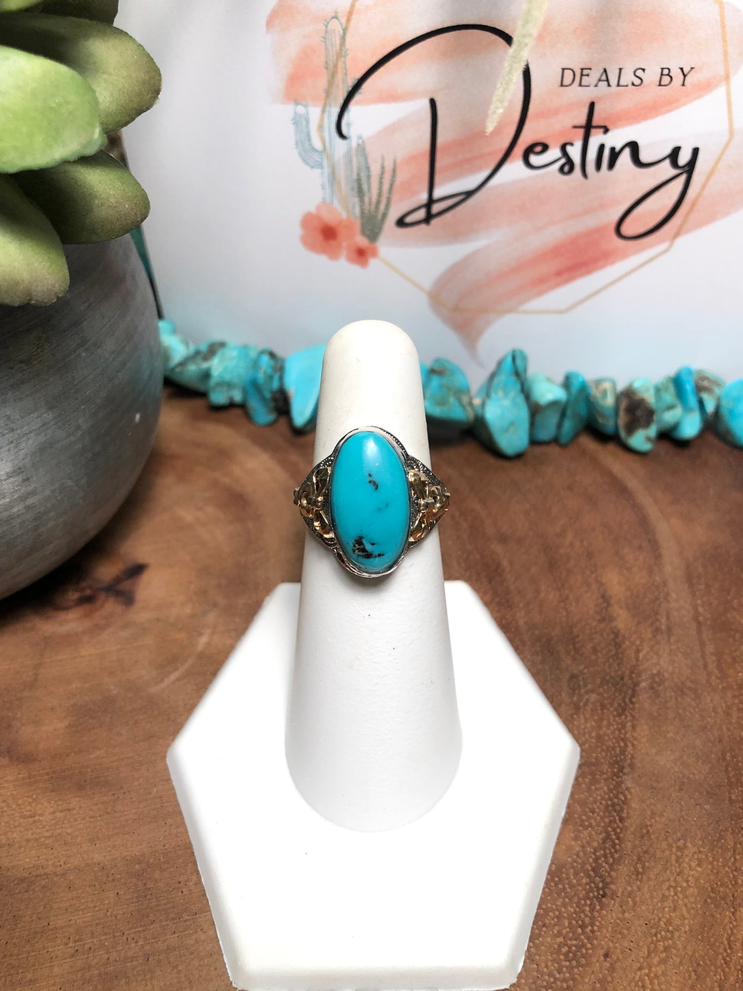 Yellow Gold and Sterling Silver Turquoise Ring