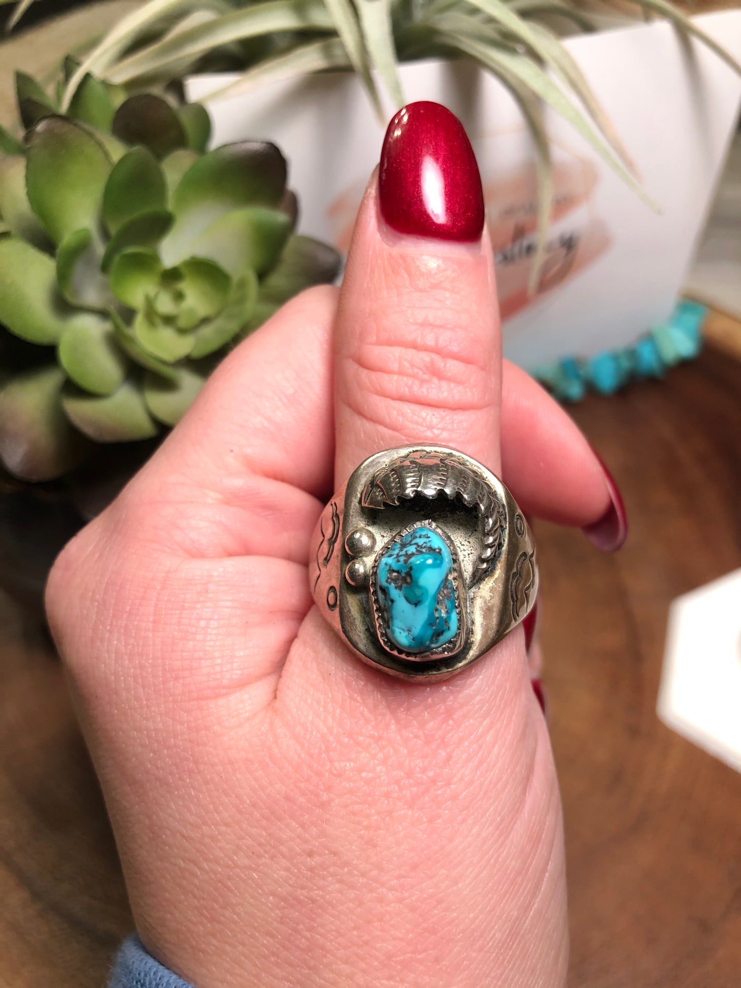 Old Pawn Vintage Handmade Mountain View Sterling Turquoise Ring