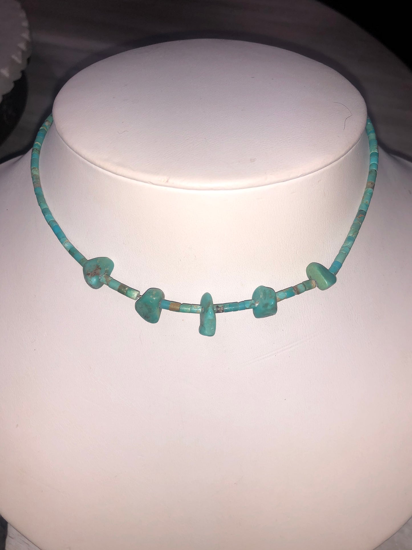 Vintage Sterling Turquoise + White Heishi Bead Necklace