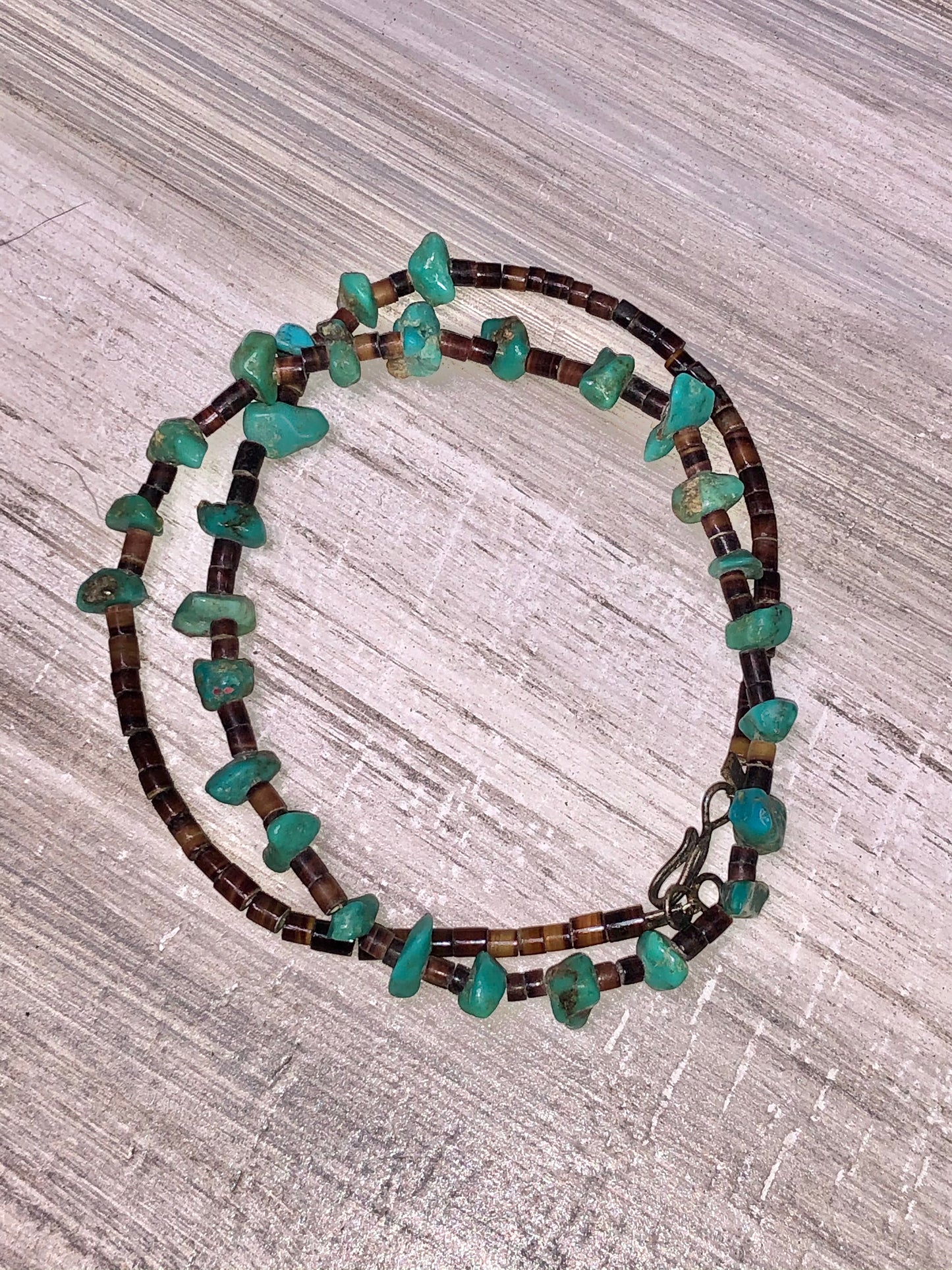 Old Pawn Vintage Sterling 18" Raw Turquoise + Heishi Necklace