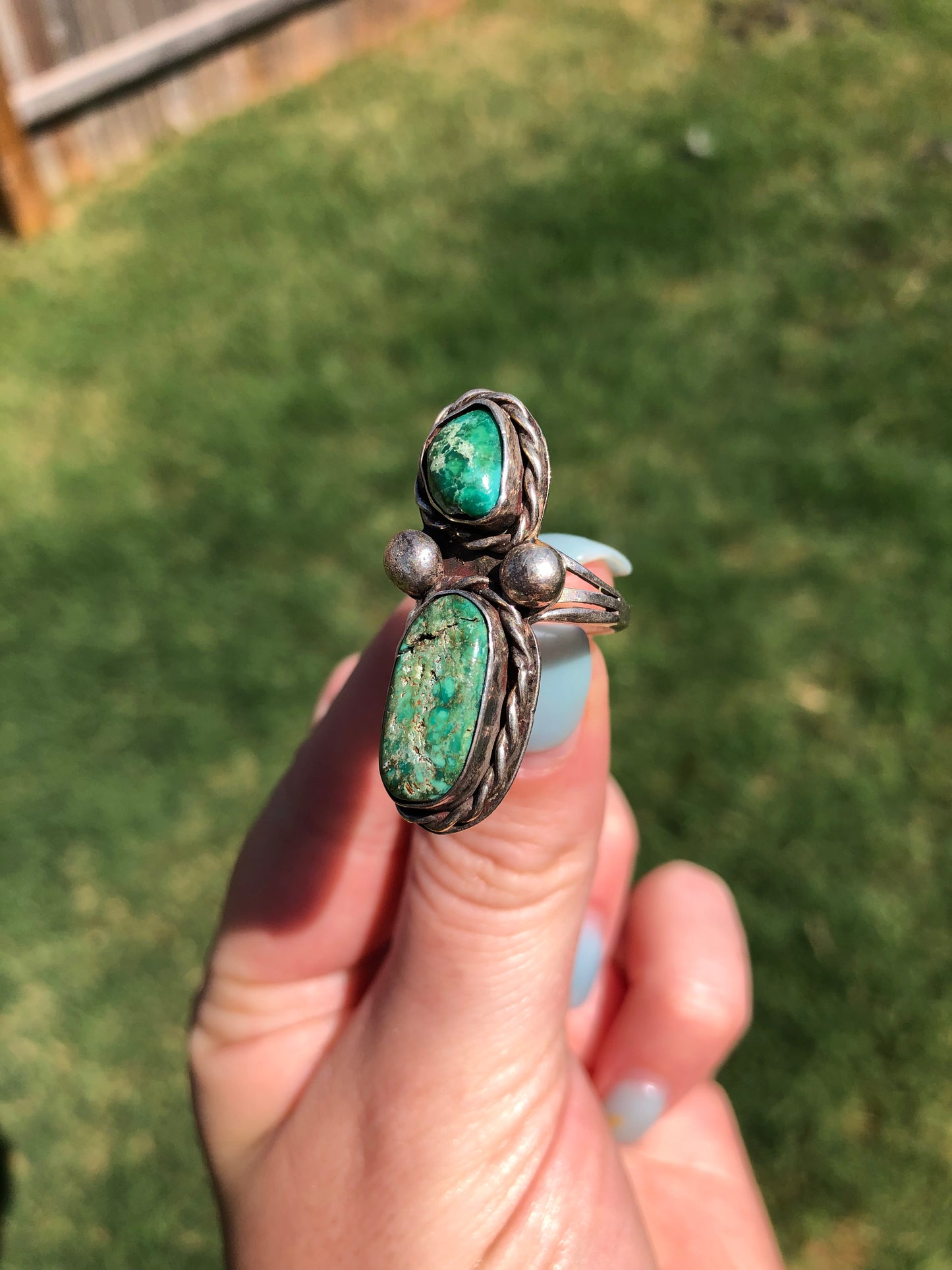 Old Pawn Vintage Sterling Silver Green Stone Ring