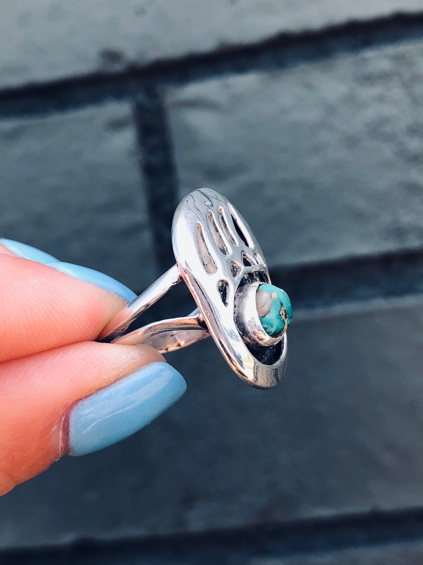 Sterling Bear Claw Turquoise Ring
