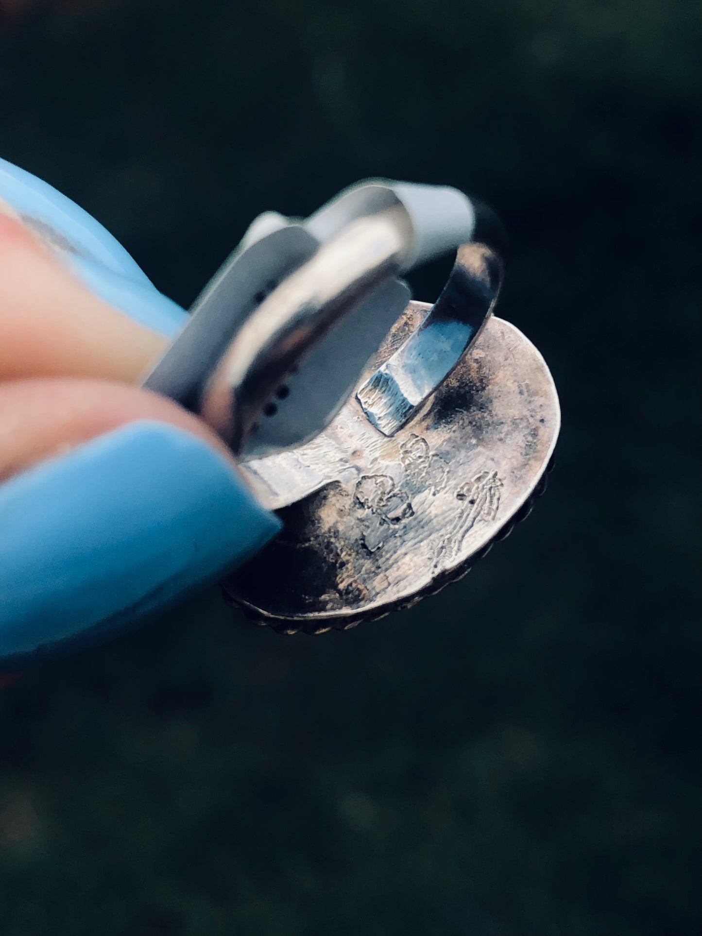 Old Pawn Sterling Silver Turquoise Signed Ring