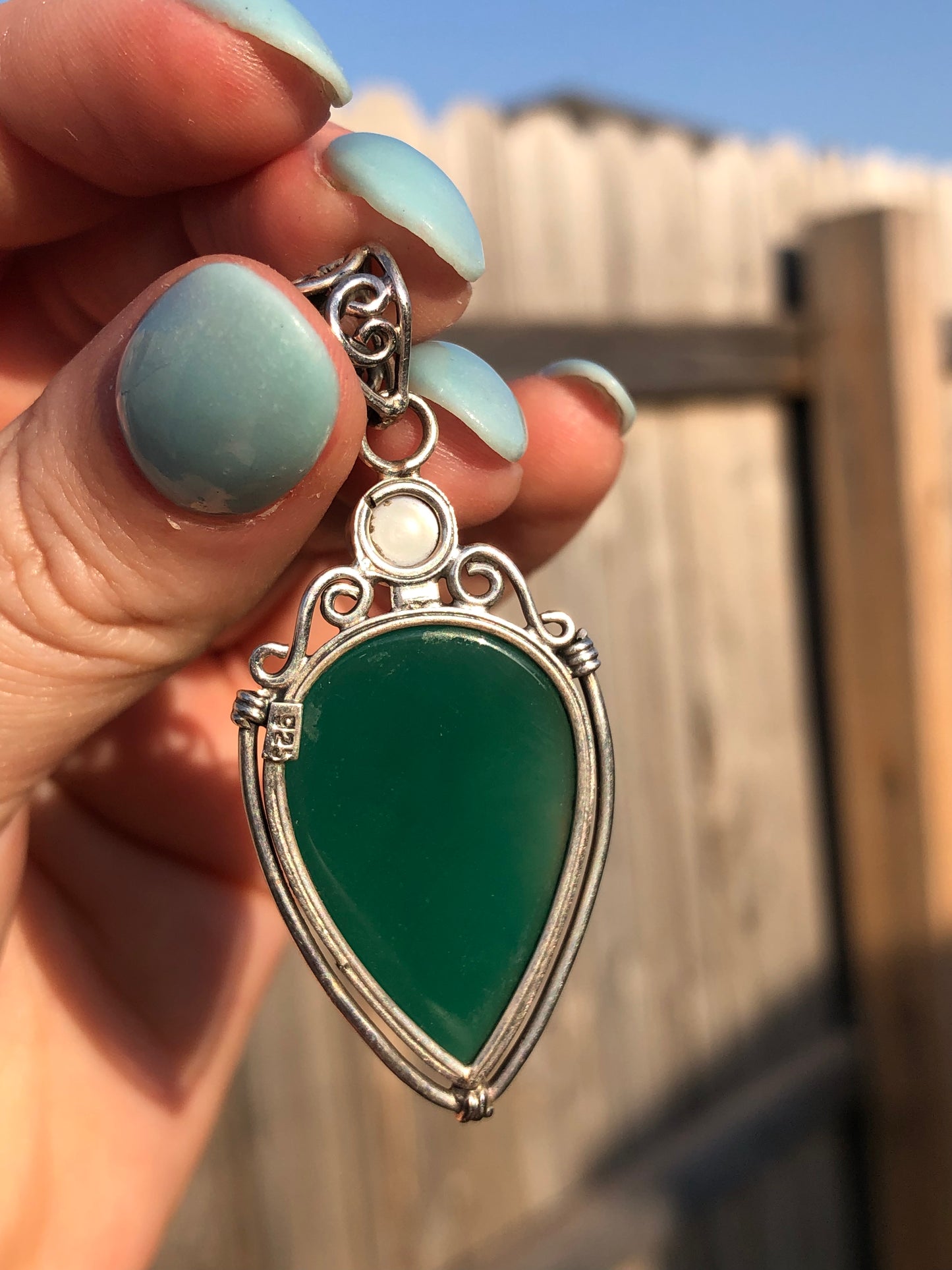 Vintage Sterling Jade and Pearl Pendant