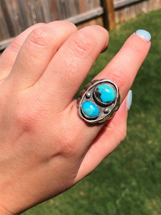 Large Vintage Sterling Silver Turquoise Ring