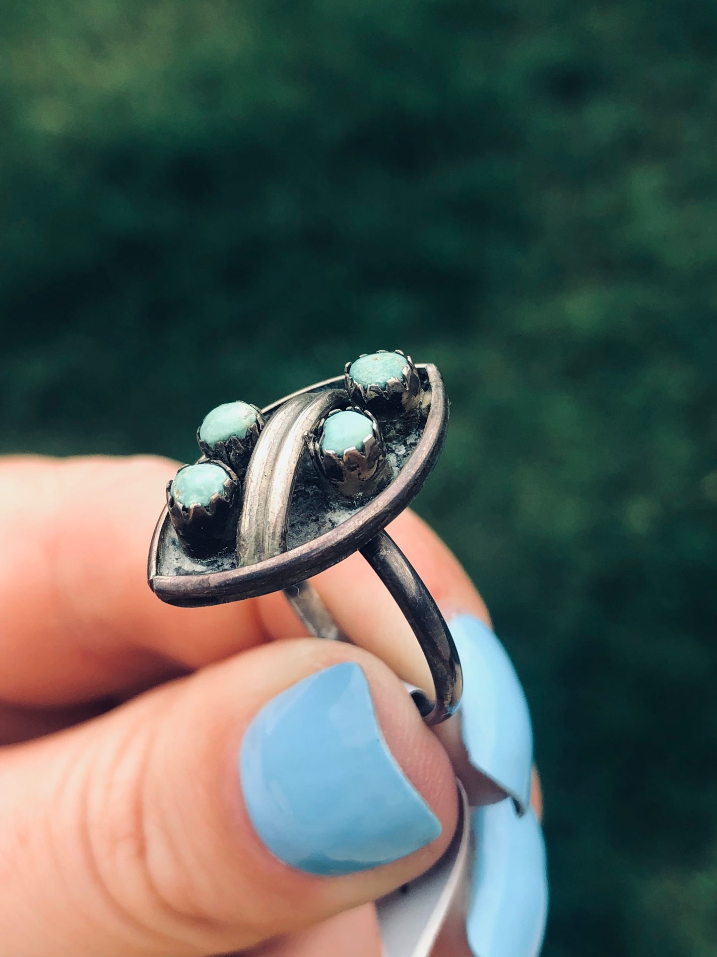 Old Pawn Vintage Sterling Silver Turquoise Ring