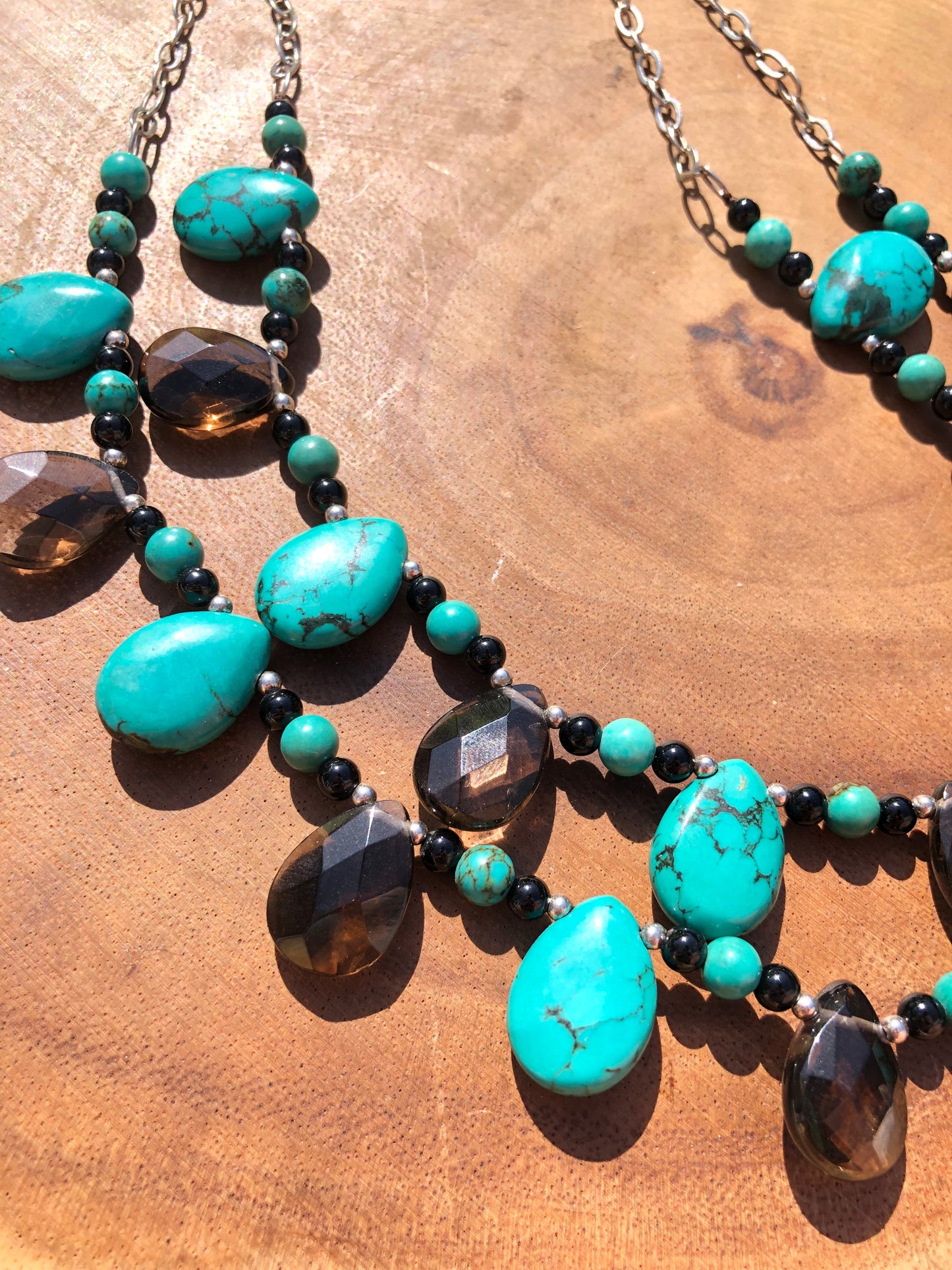 Silver Turquoise and Quartz Layered Necklace