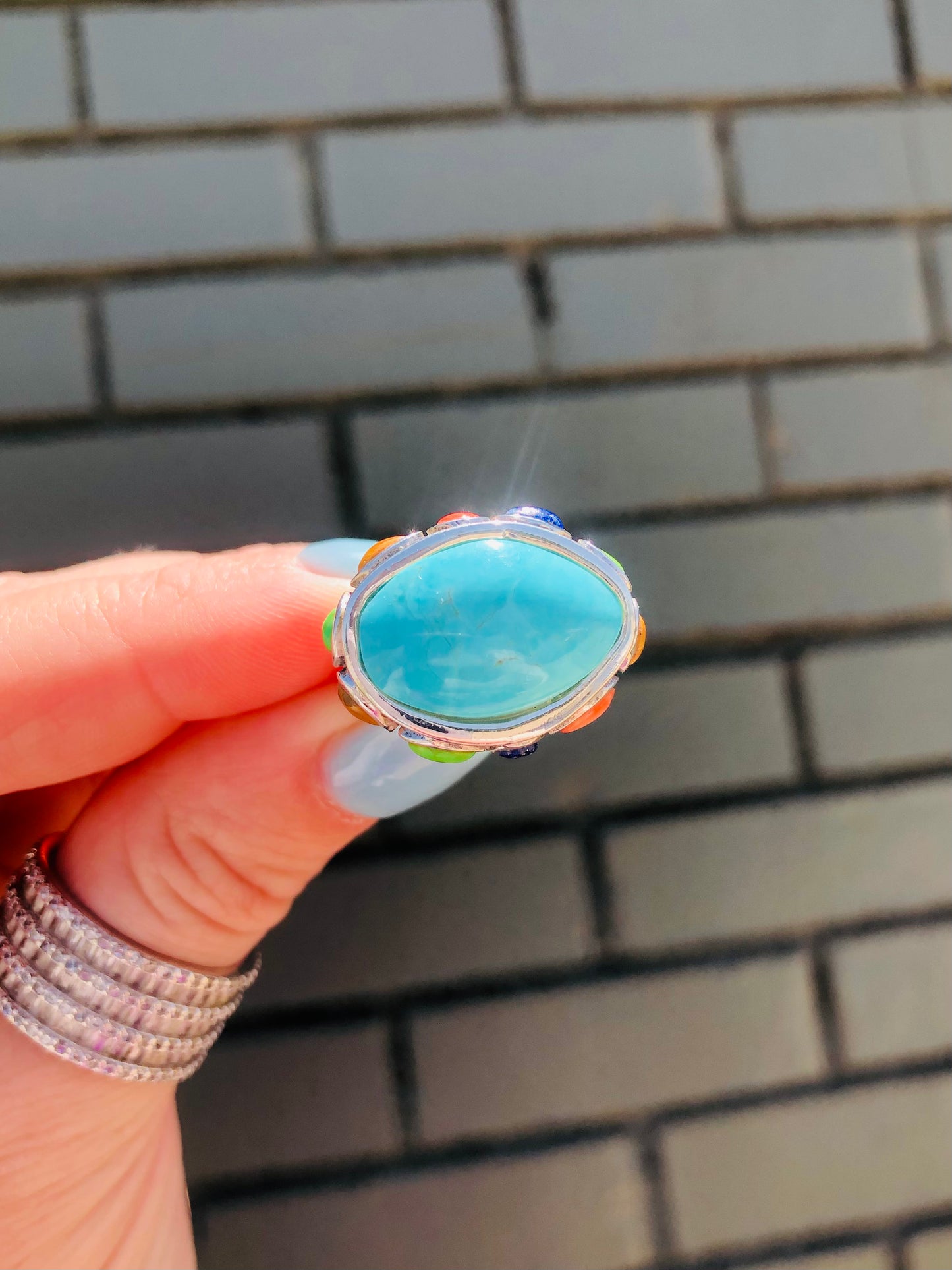 Santa Fe Sterling Multi Turquoise Stone Ring