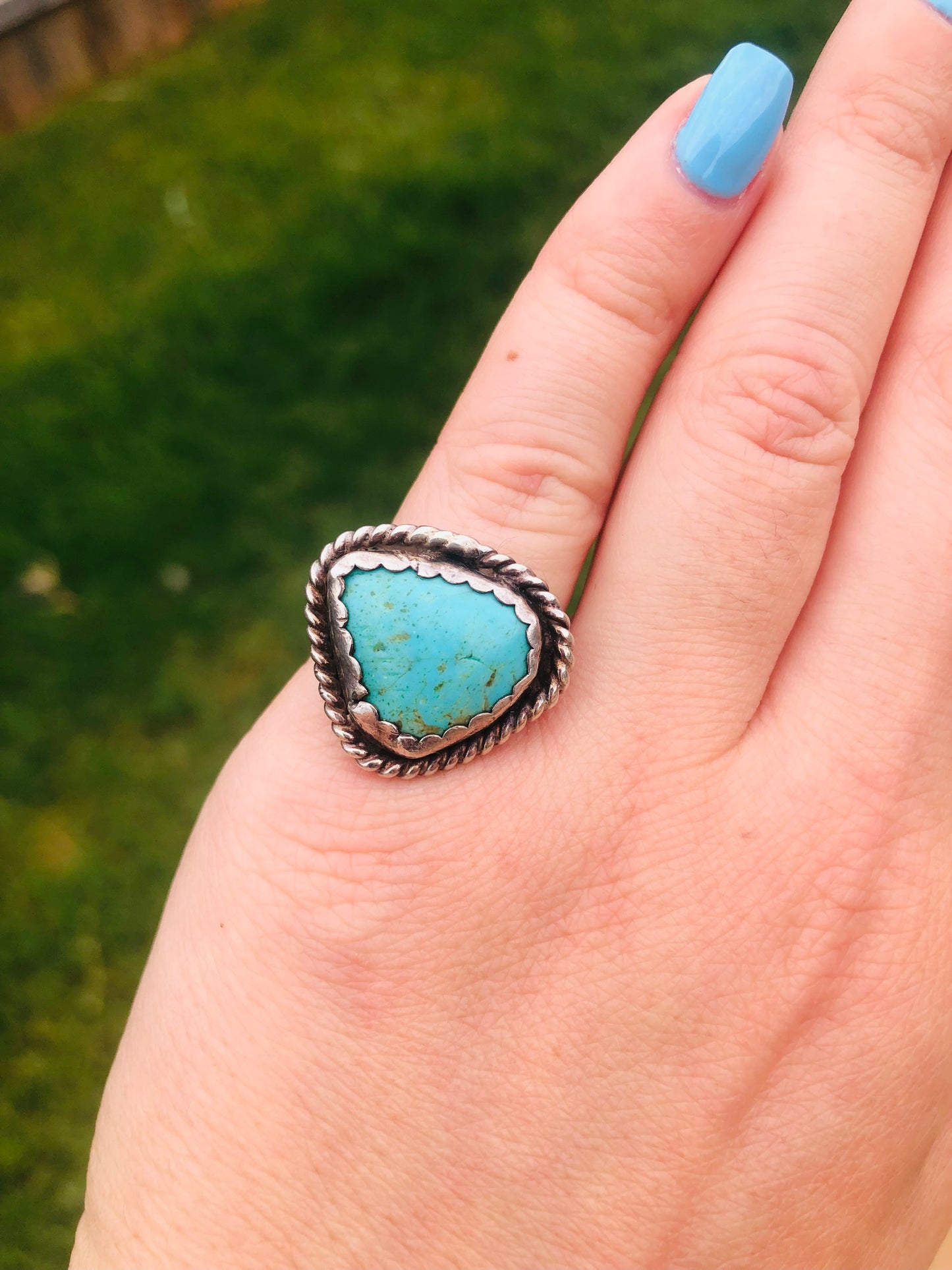 Old Pawn Sterling Silver Turquoise Signed Ring