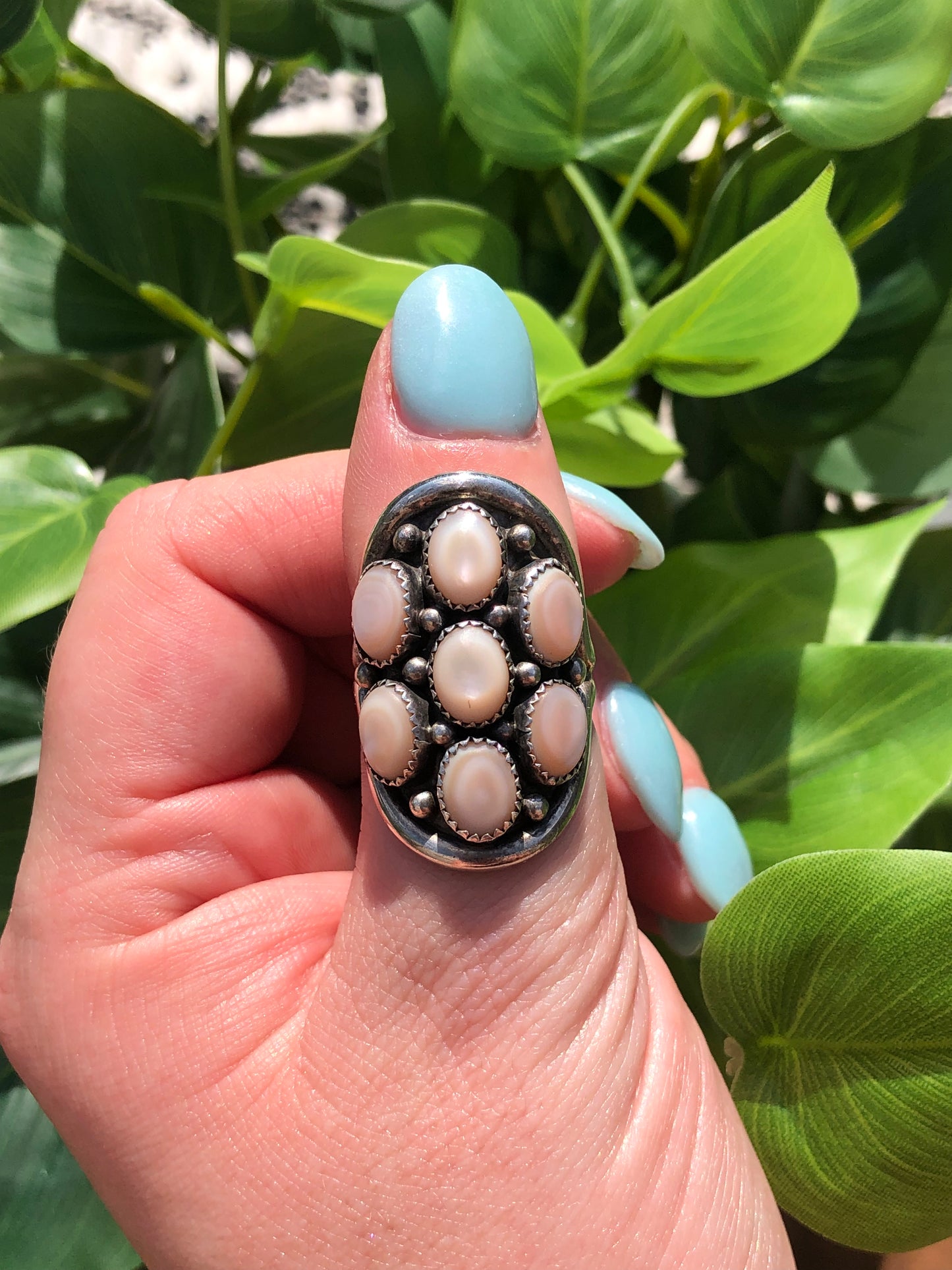 Sterling Silver Pink Mother of Pearl Signed Ring