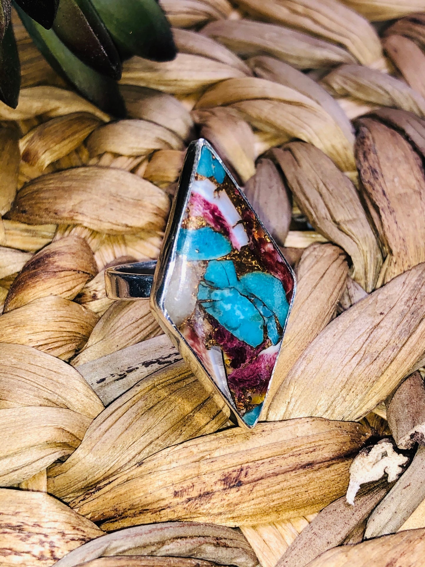 Red Spiny Oyster Turquoise Adjustable Ring