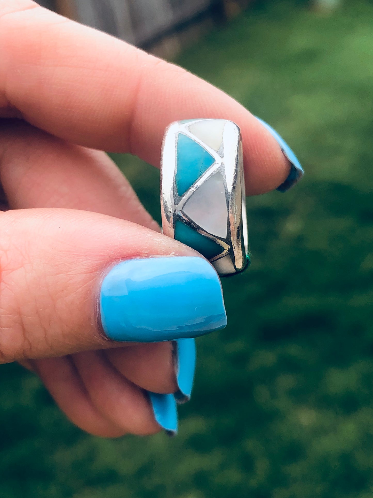 Eternity Sterling Silver Mother of Pearl and Turquoise Ring