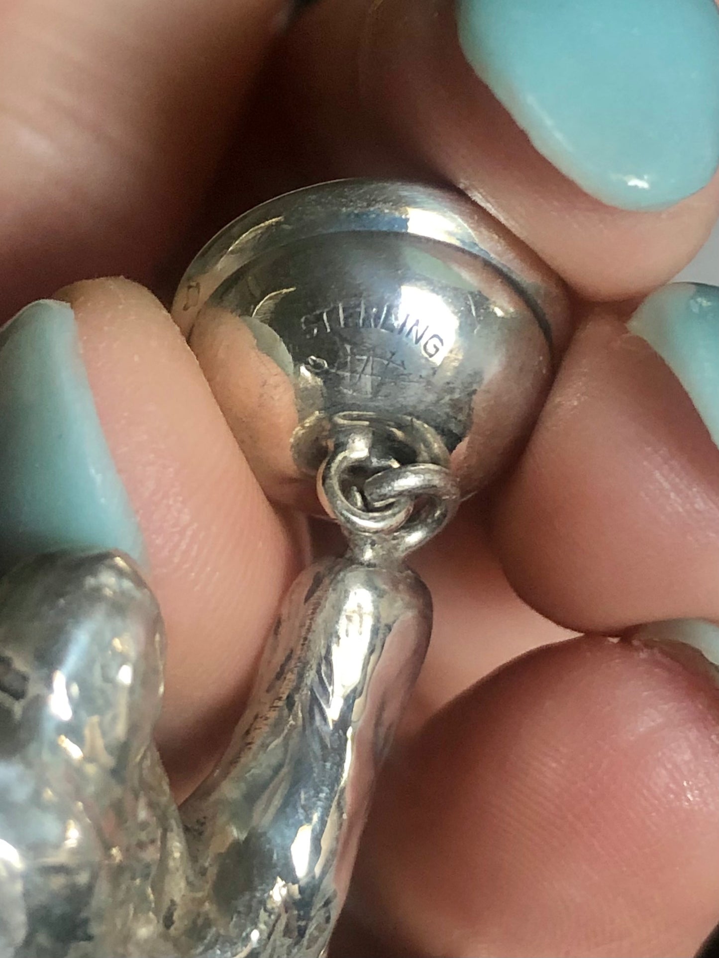 Vintage Sterling Silver Webster Co. Mother of Pearl Teddy Bear Rattle