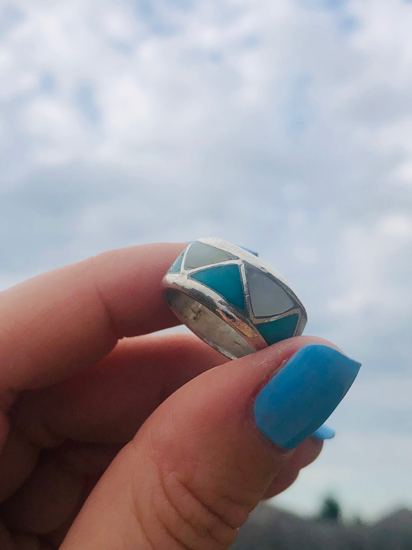 Eternity Sterling Silver Mother of Pearl and Turquoise Ring