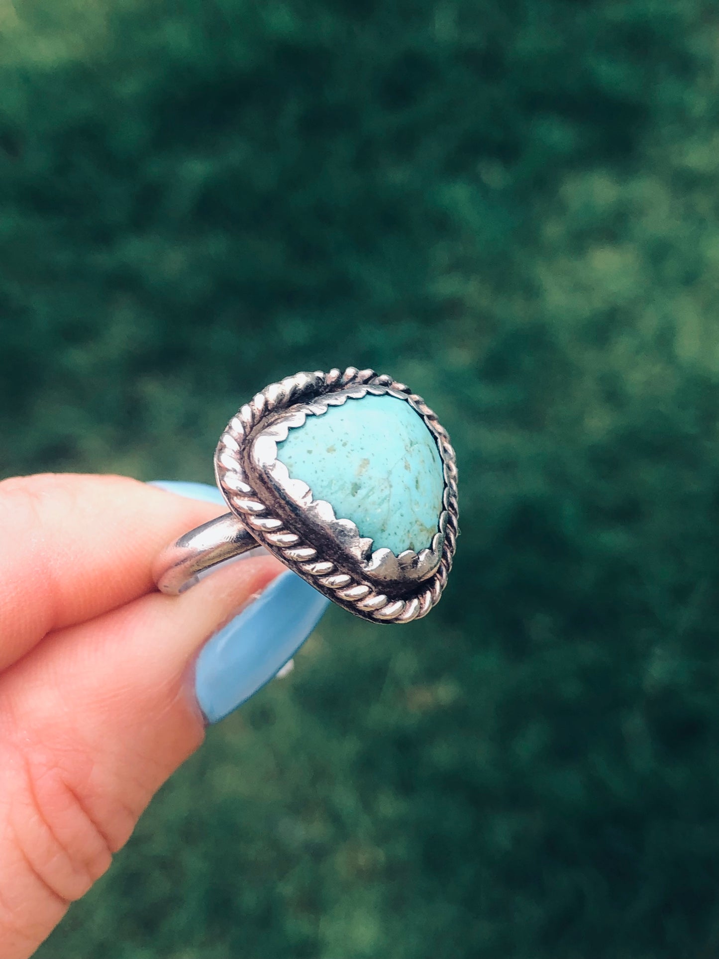 Old Pawn Sterling Silver Turquoise Signed Ring