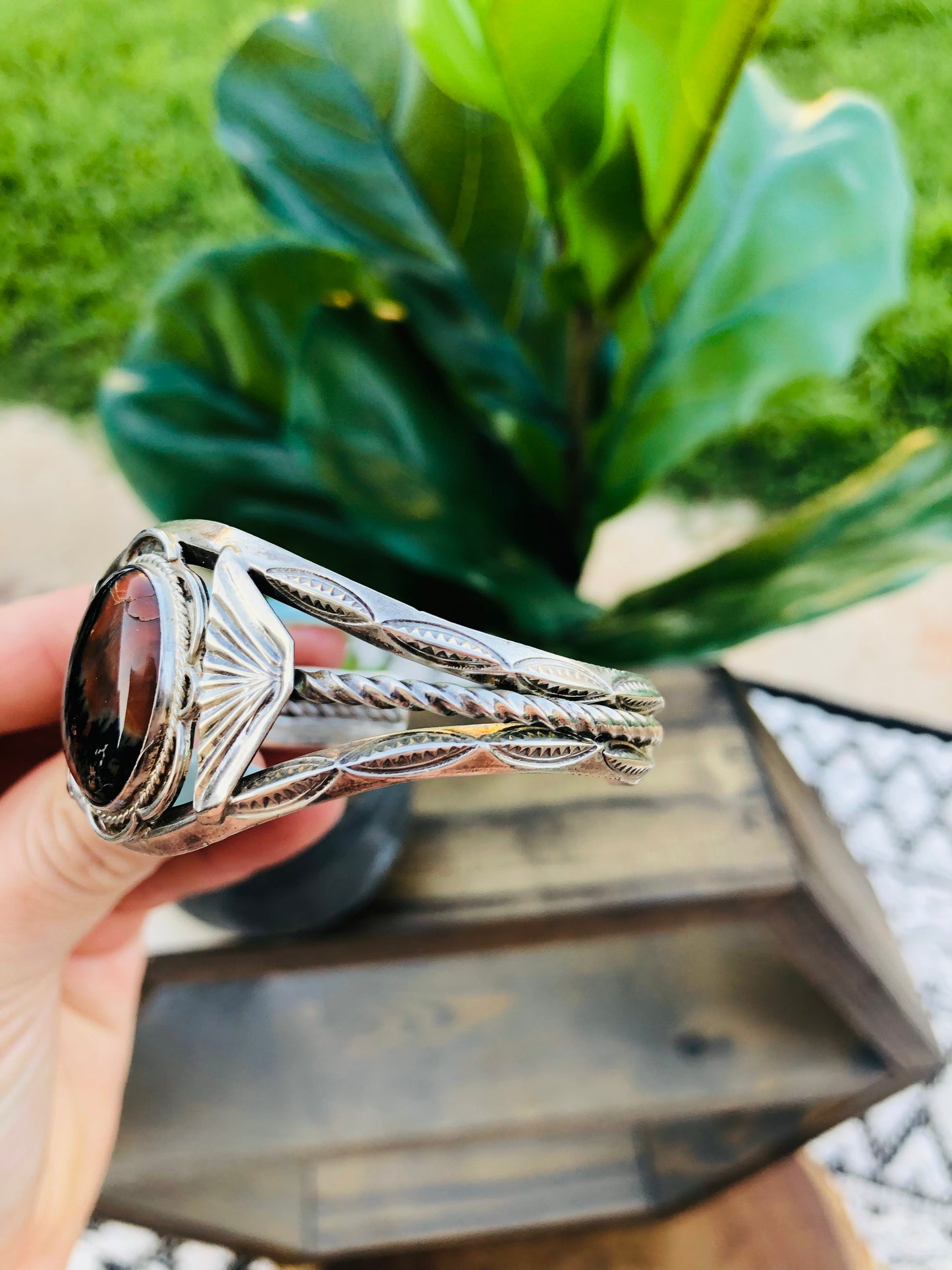 Sterling Silver Agate Bracelet Signed by artist