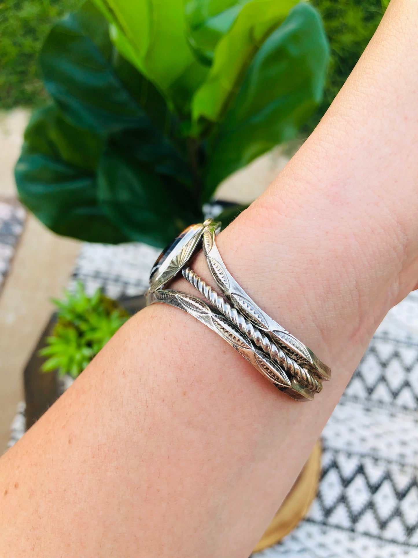 Sterling Silver Agate Bracelet Signed by artist