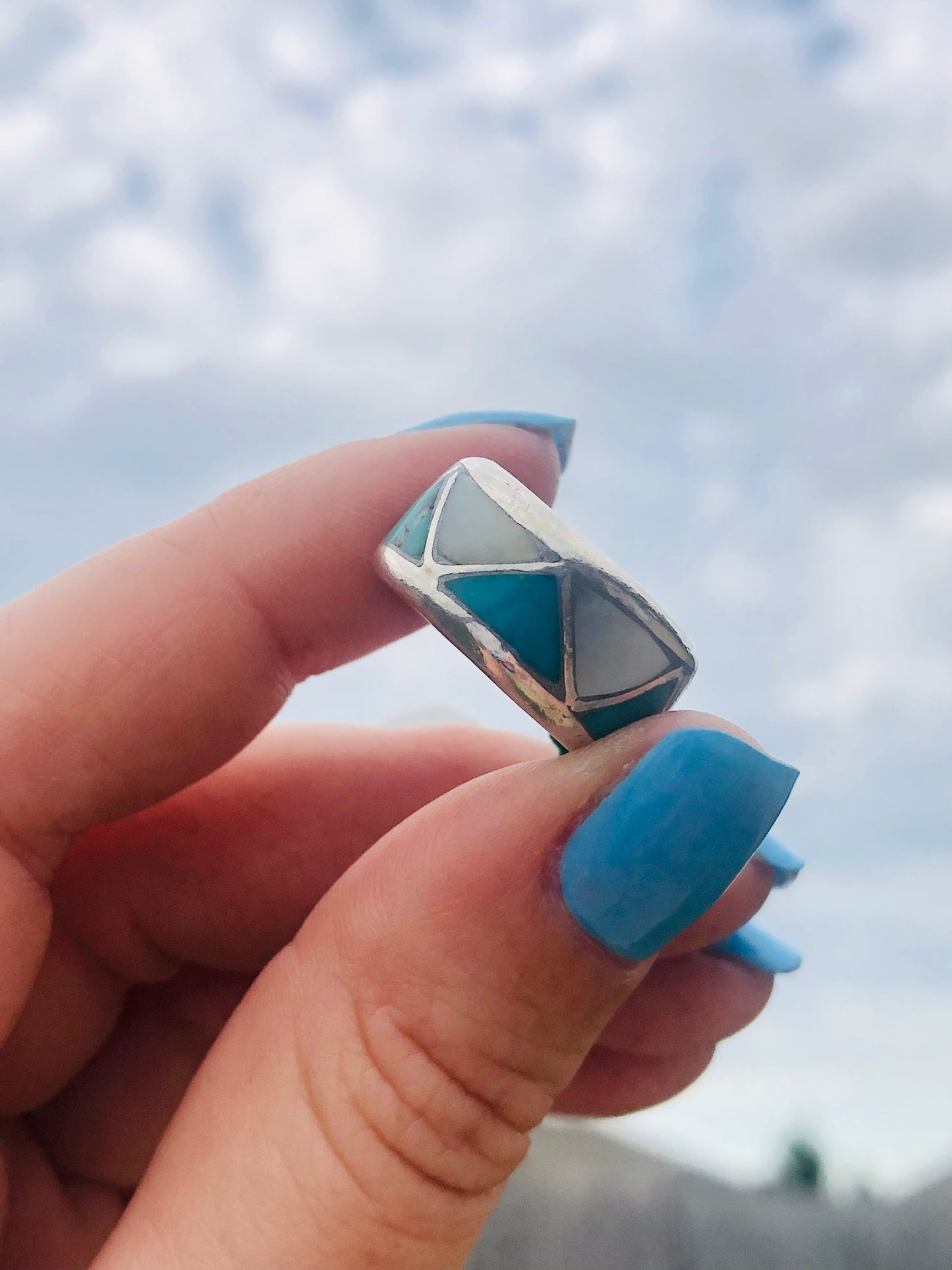 Eternity Sterling Silver Mother of Pearl and Turquoise Ring