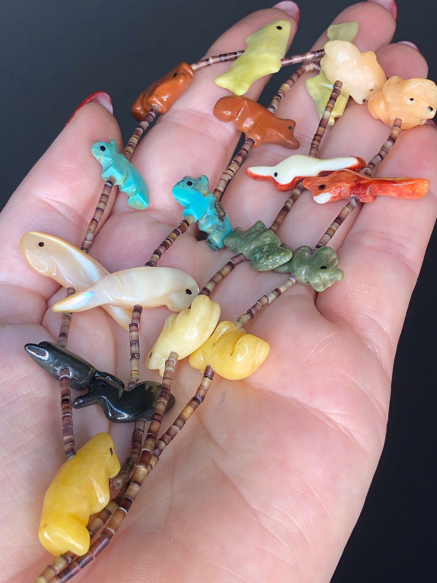 Vintage Hand-Carved Animal Stone Fetish Necklace