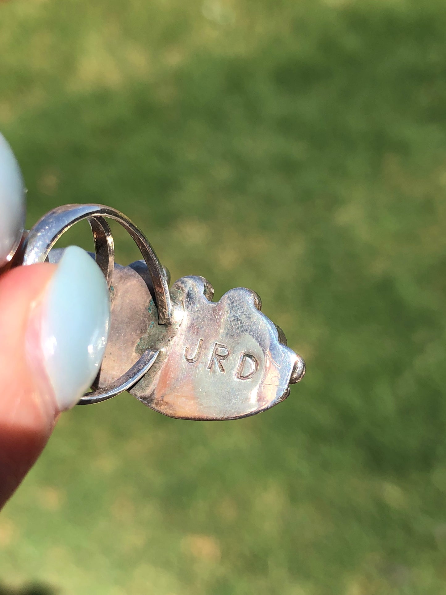 Sterling Silver Turquoise and Coral Signed Ring