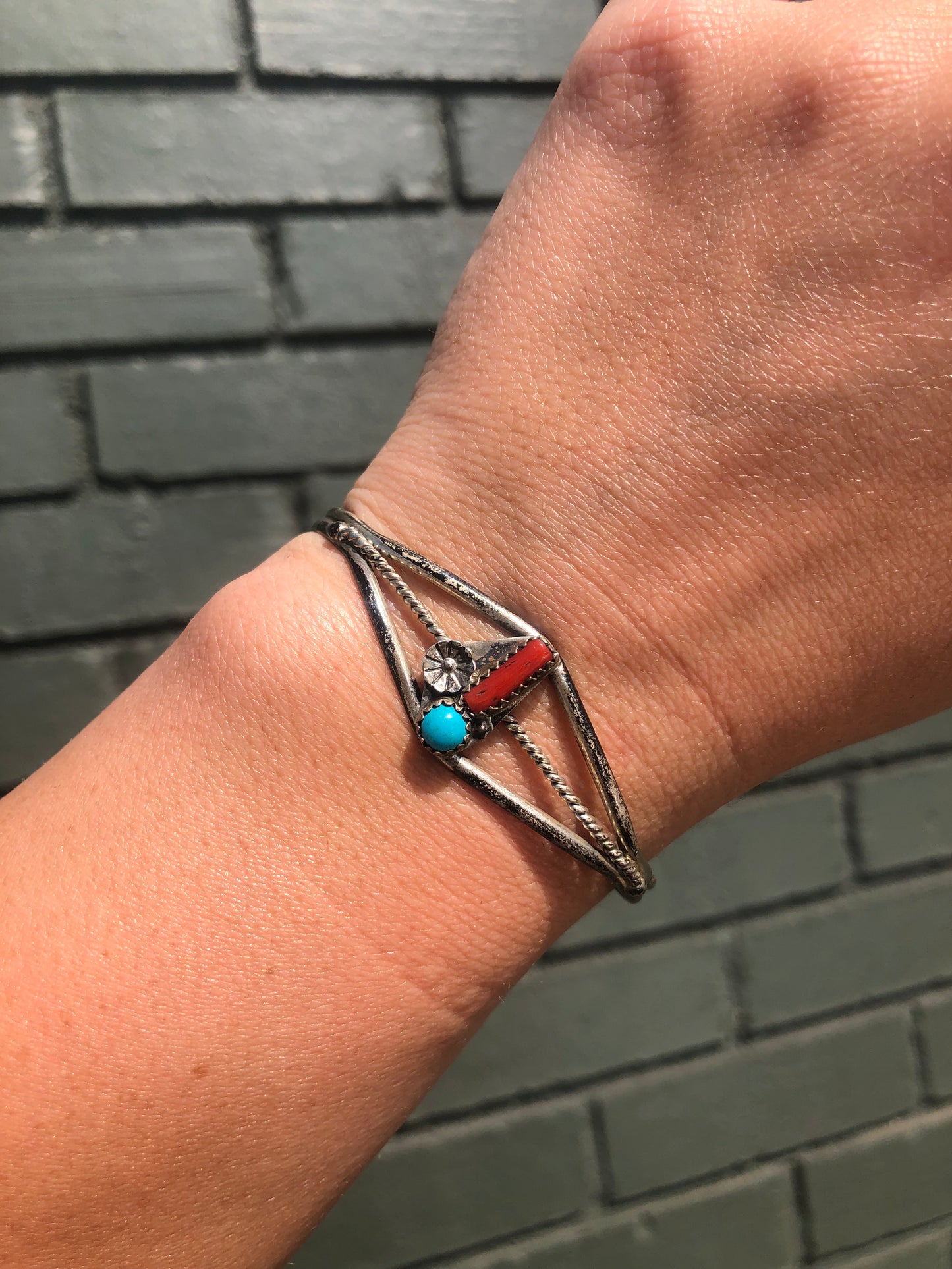 Sterling Turquoise & Coral Cuff Bracelet