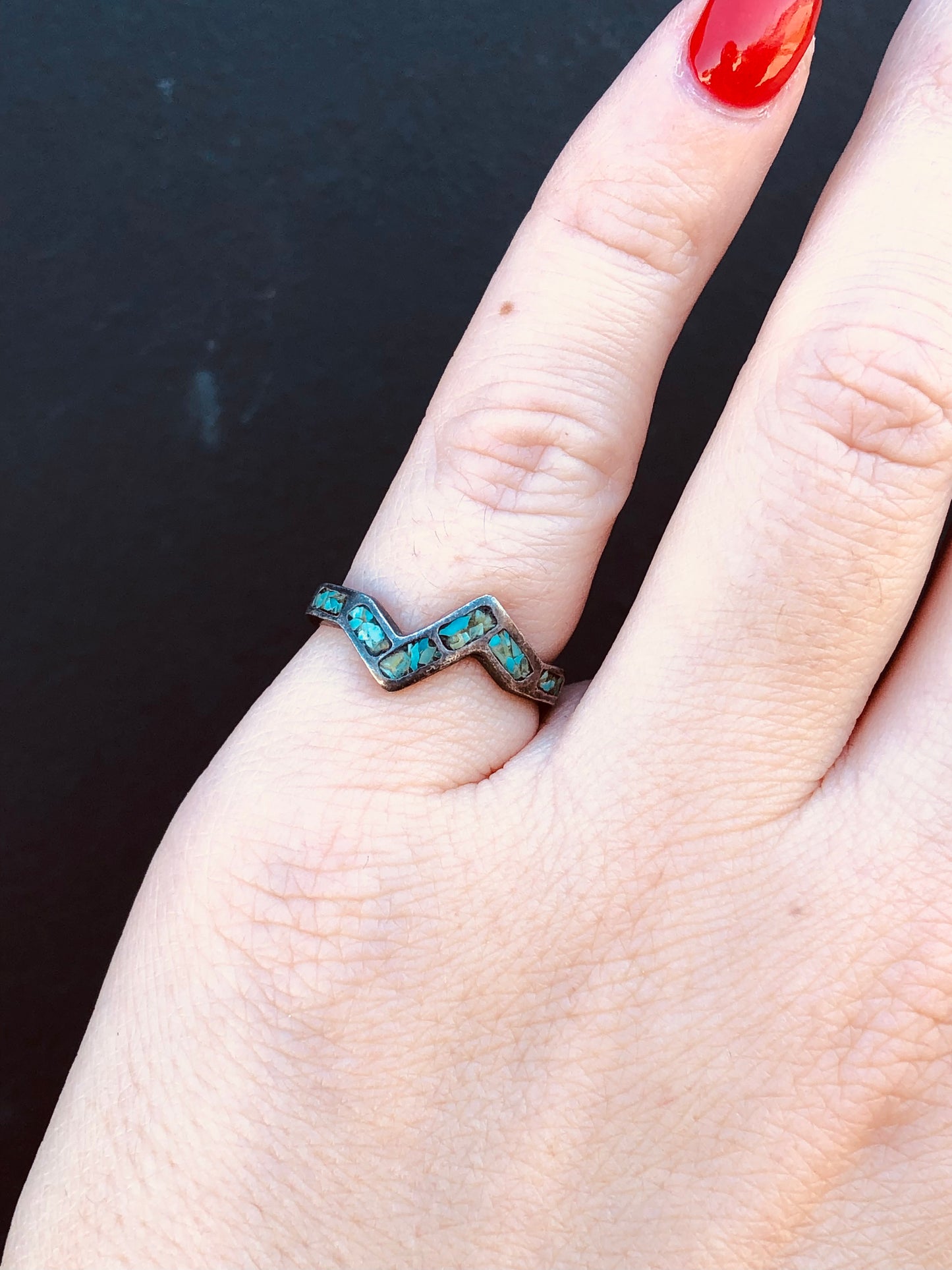 Sterling Turquoise Lightning Zigzag Ring
