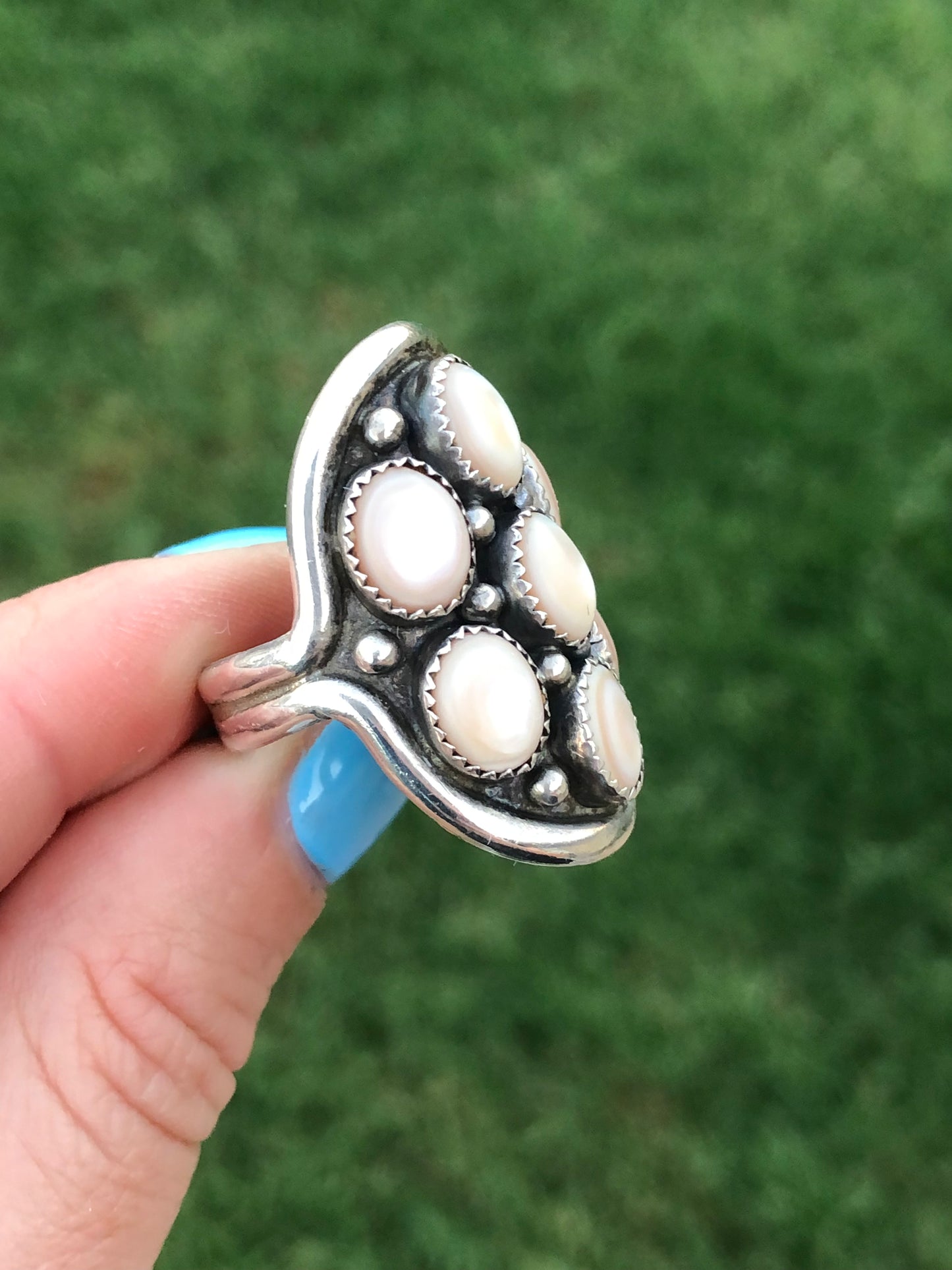 Sterling Silver Pink Mother of Pearl Signed Ring