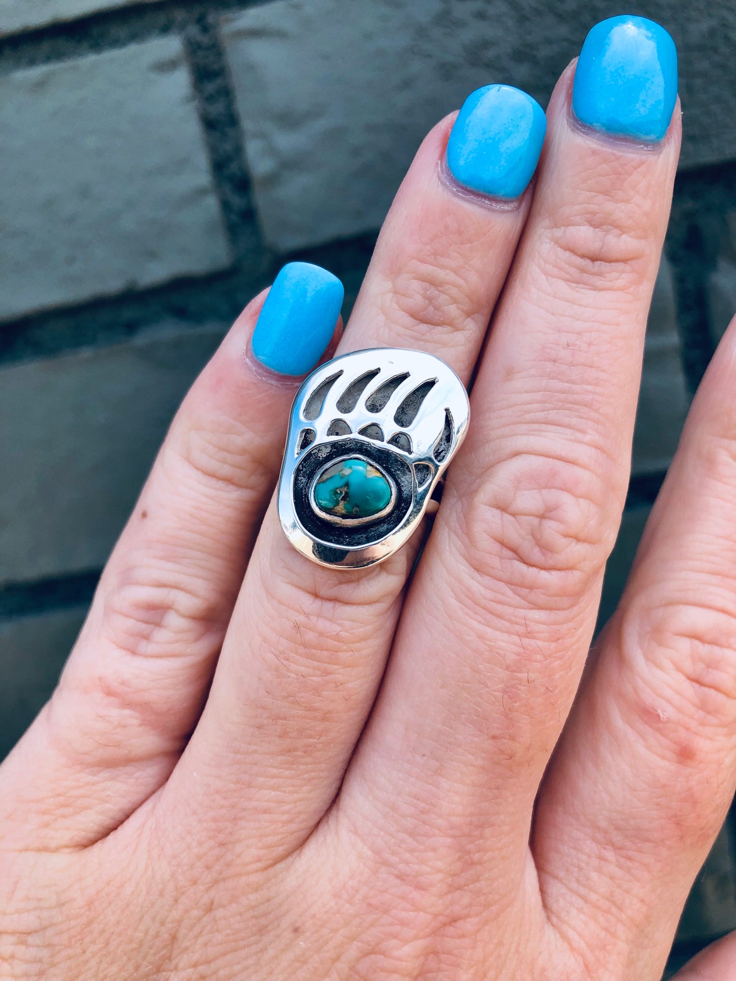 Sterling Bear Claw Turquoise Ring