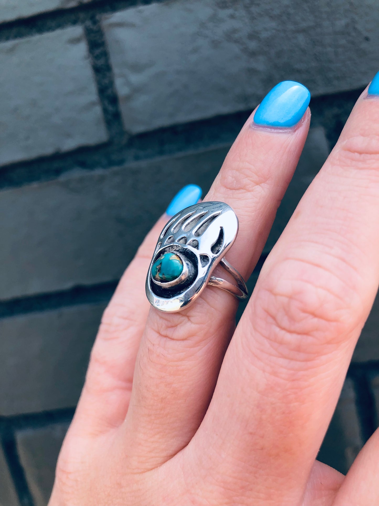 Sterling Bear Claw Turquoise Ring