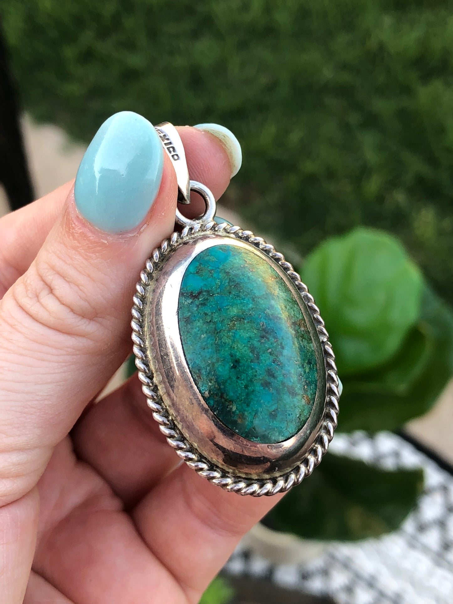 Sterling Double sided Leopard Jasper and Green Agate Pendant