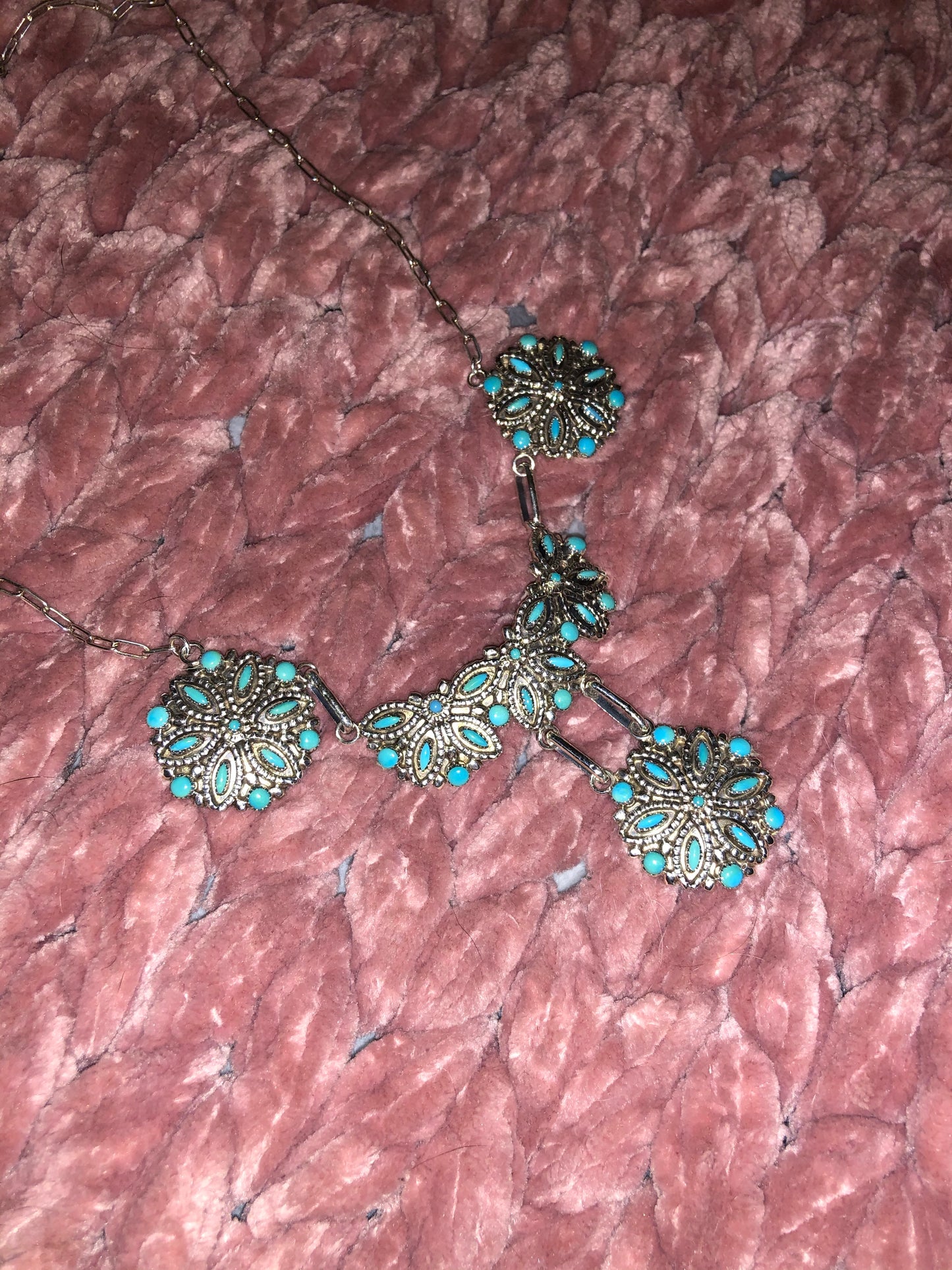 Sterling Zuni Turquoise Matching Necklace & Earring Set Signed by Artist
