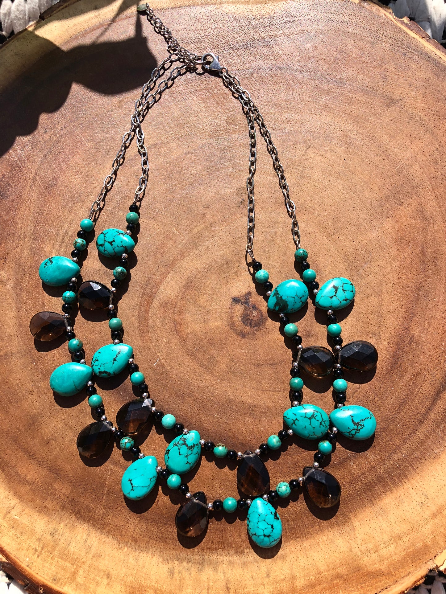 Silver Turquoise and Quartz Layered Necklace