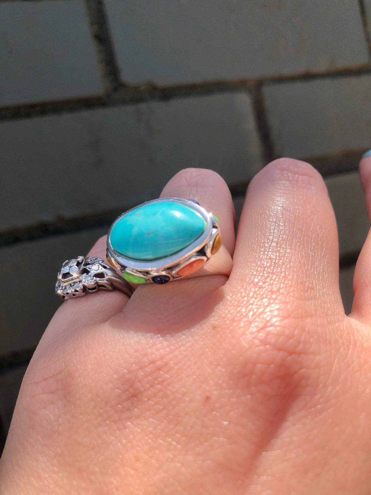 Santa Fe Sterling Multi Turquoise Stone Ring